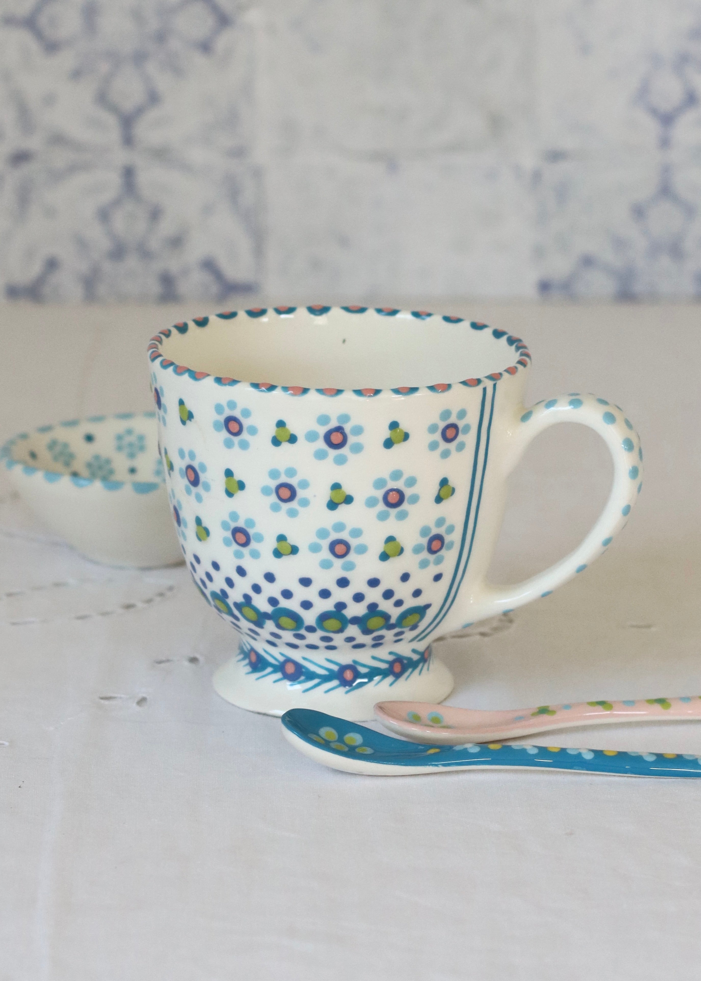 Time for Tea Cup - White and Pale Blue