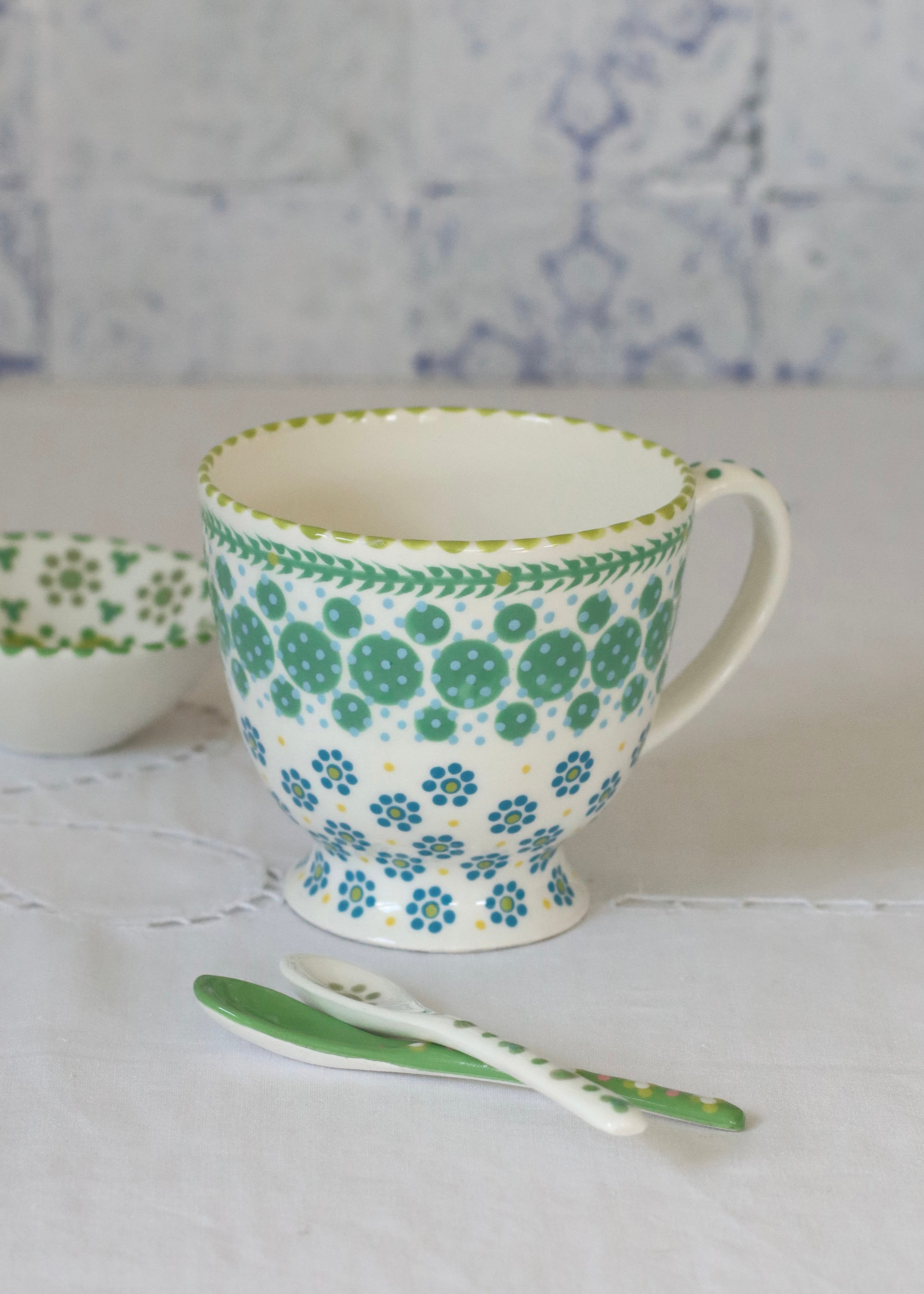 Time for Tea Cup - White and Teal
