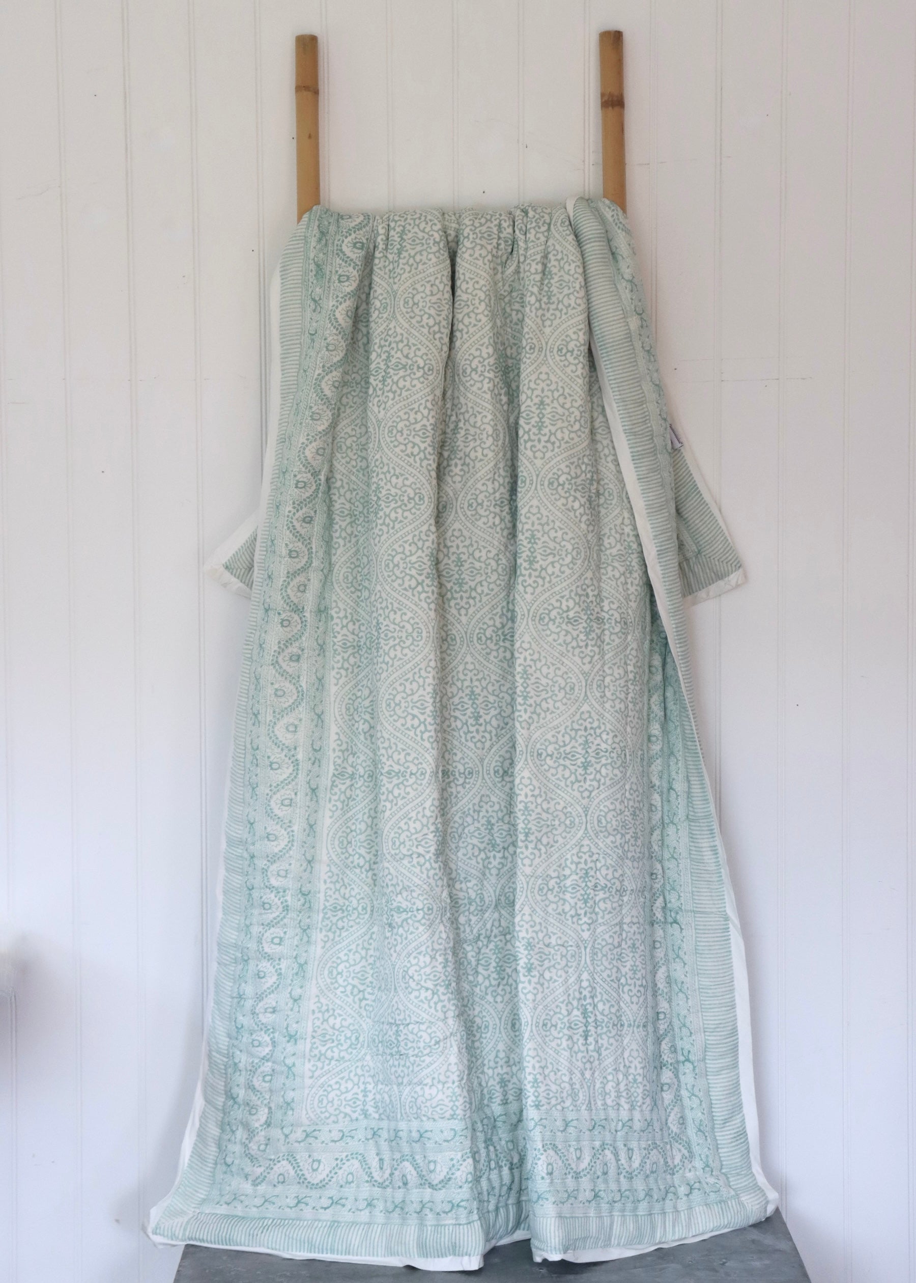 Hand block Printed Quilt - Gentle Sage Green