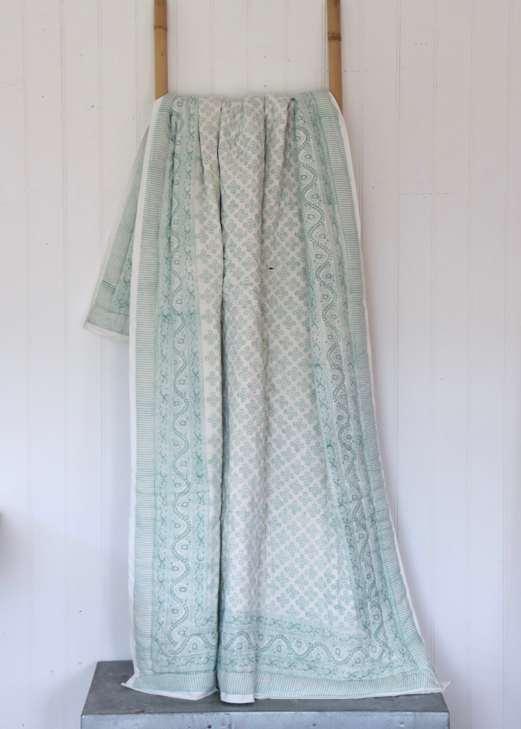 Hand block Printed Quilt - Gentle Sage Green