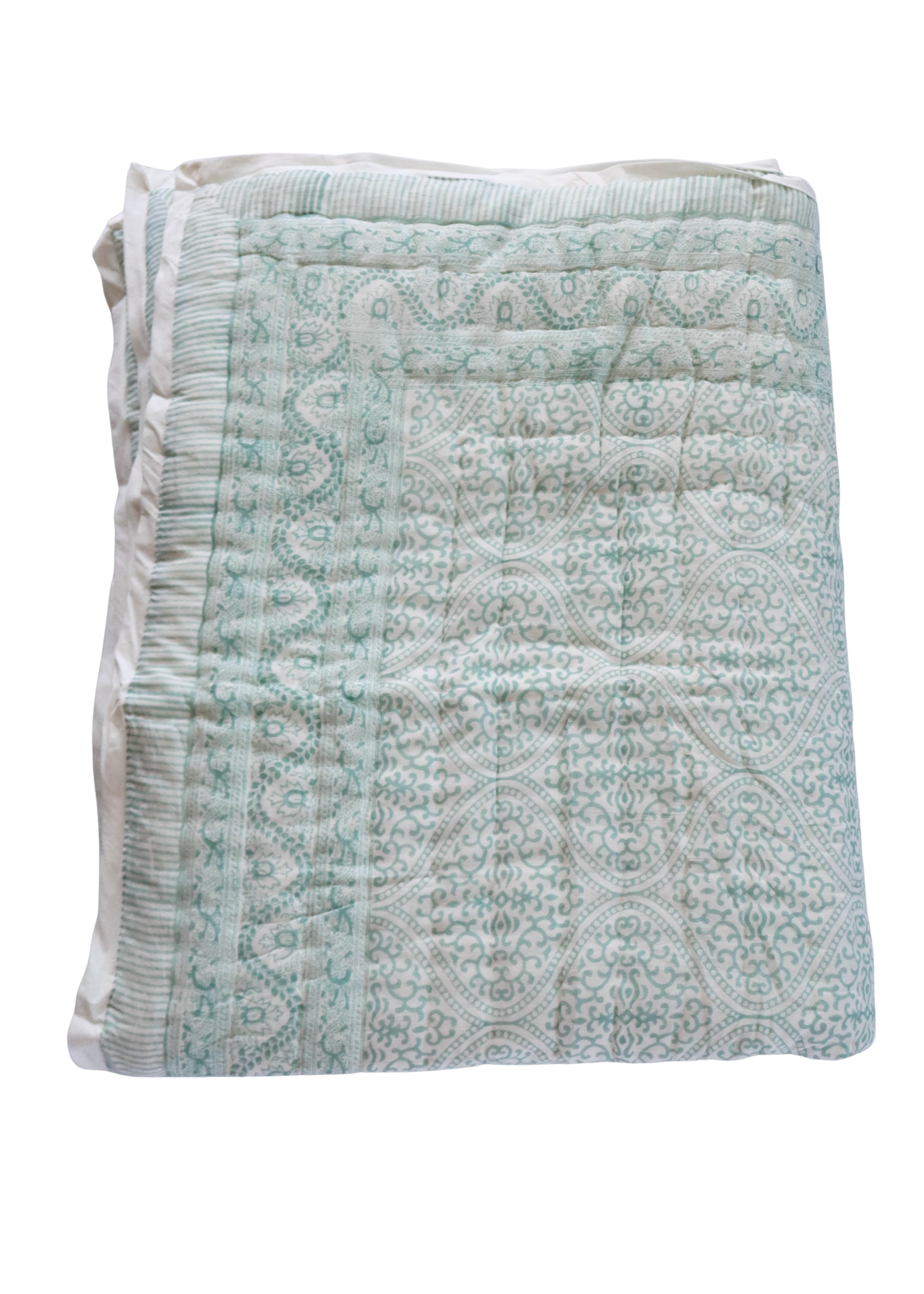 Hand block Printed Quilt - Gentle Sage Green