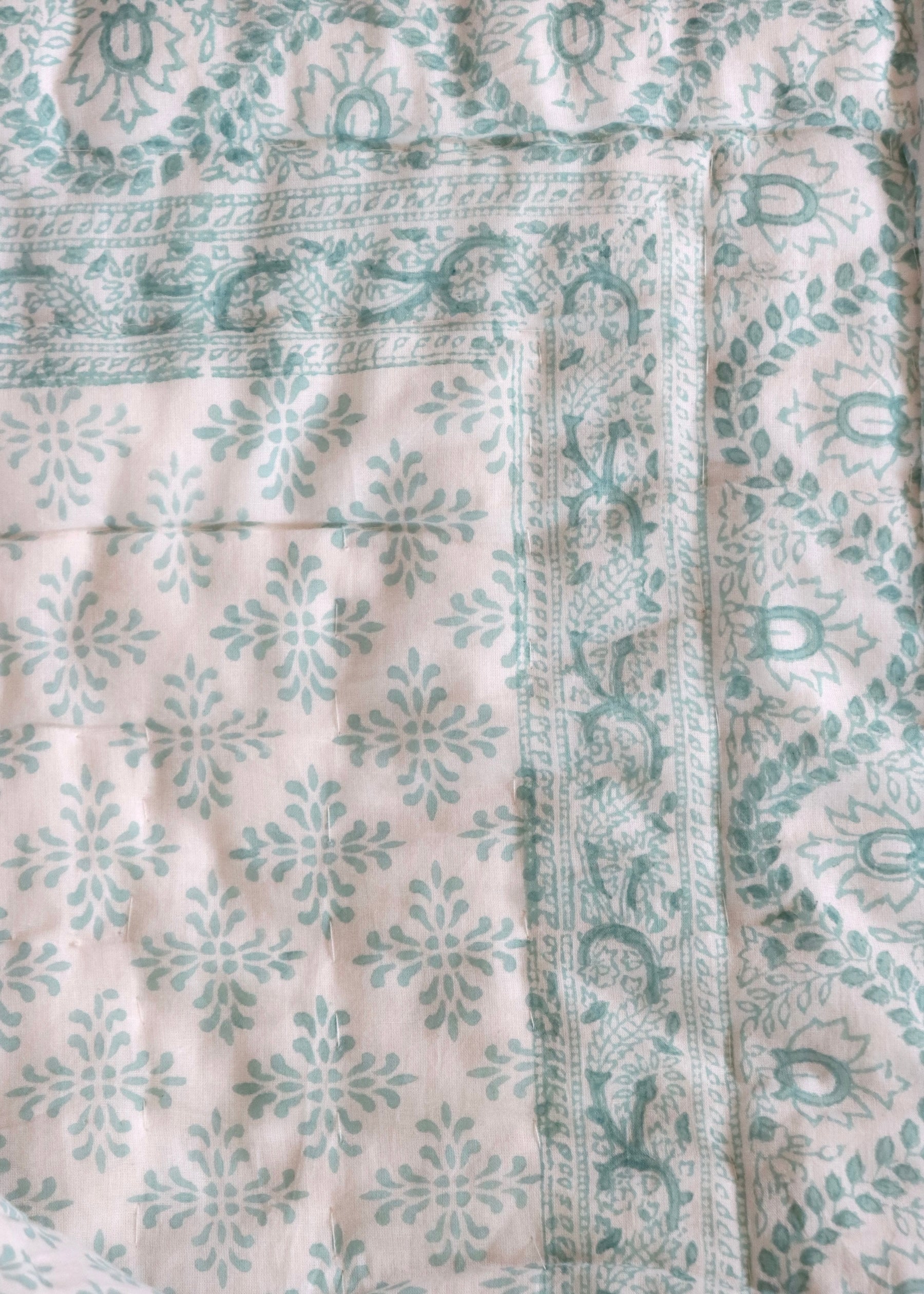 Hand block Printed Quilt - Gentle Sage Green