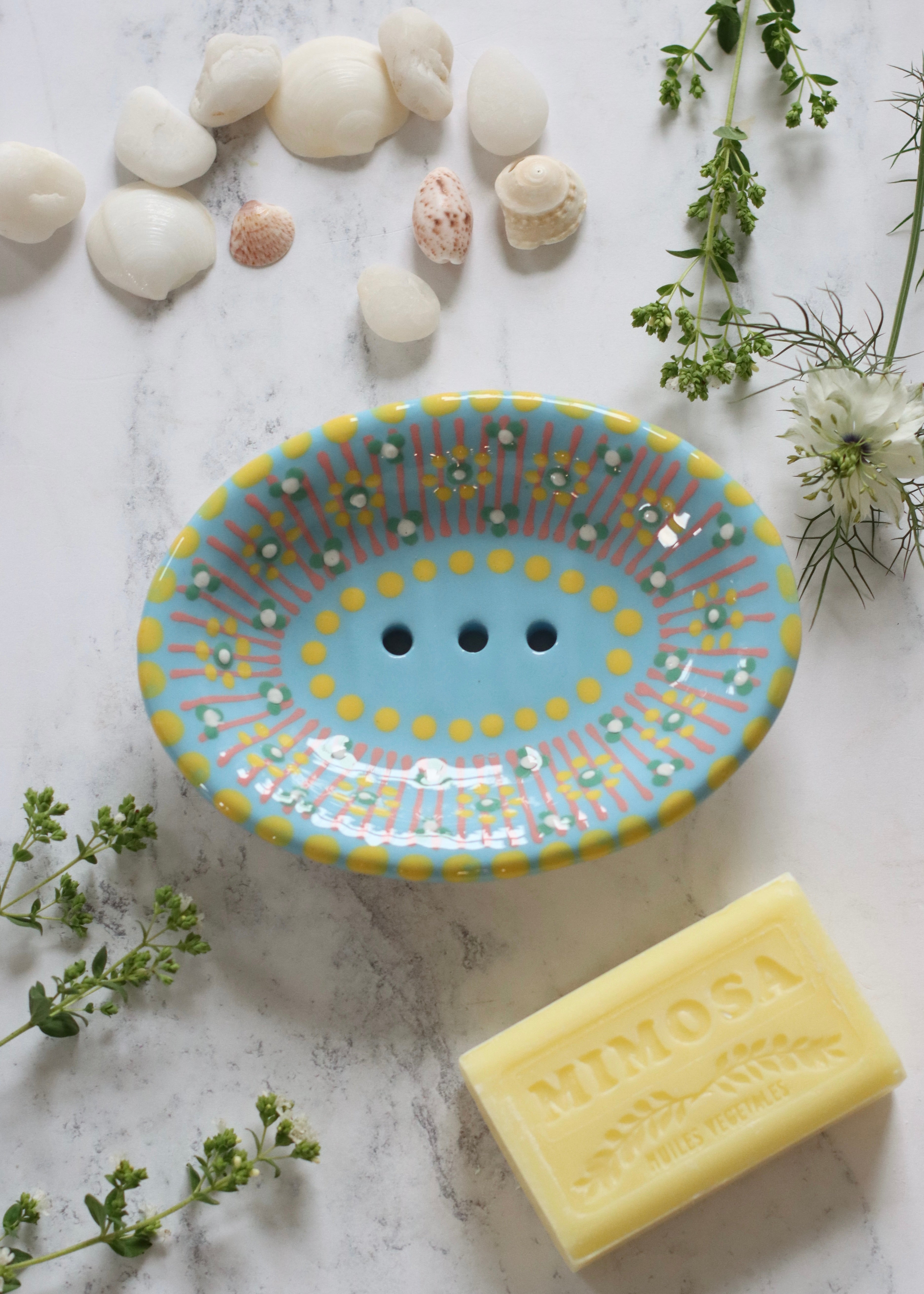 Soap Dish Pale Blue & Yellow