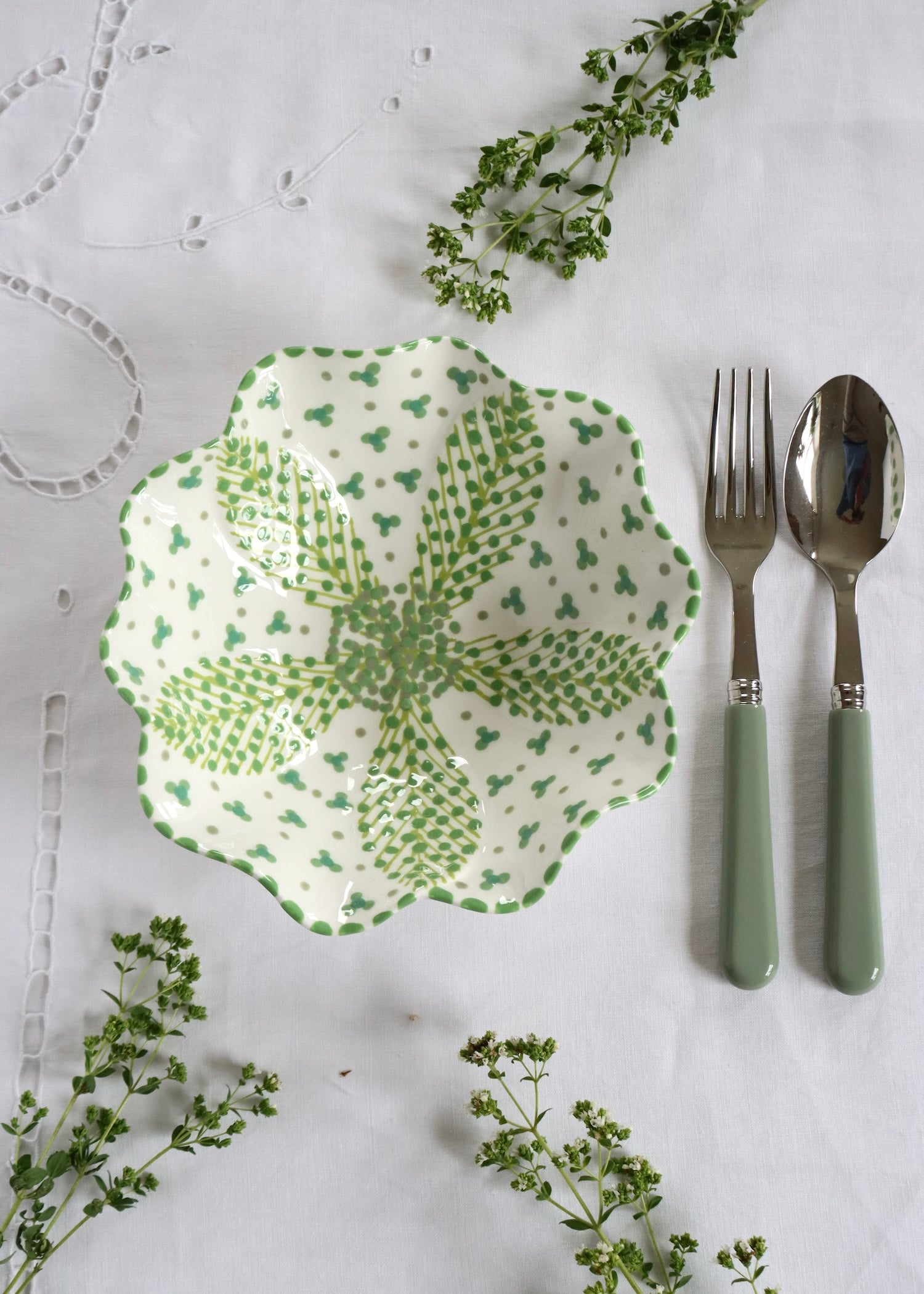 Pasta Bowl - White and Green