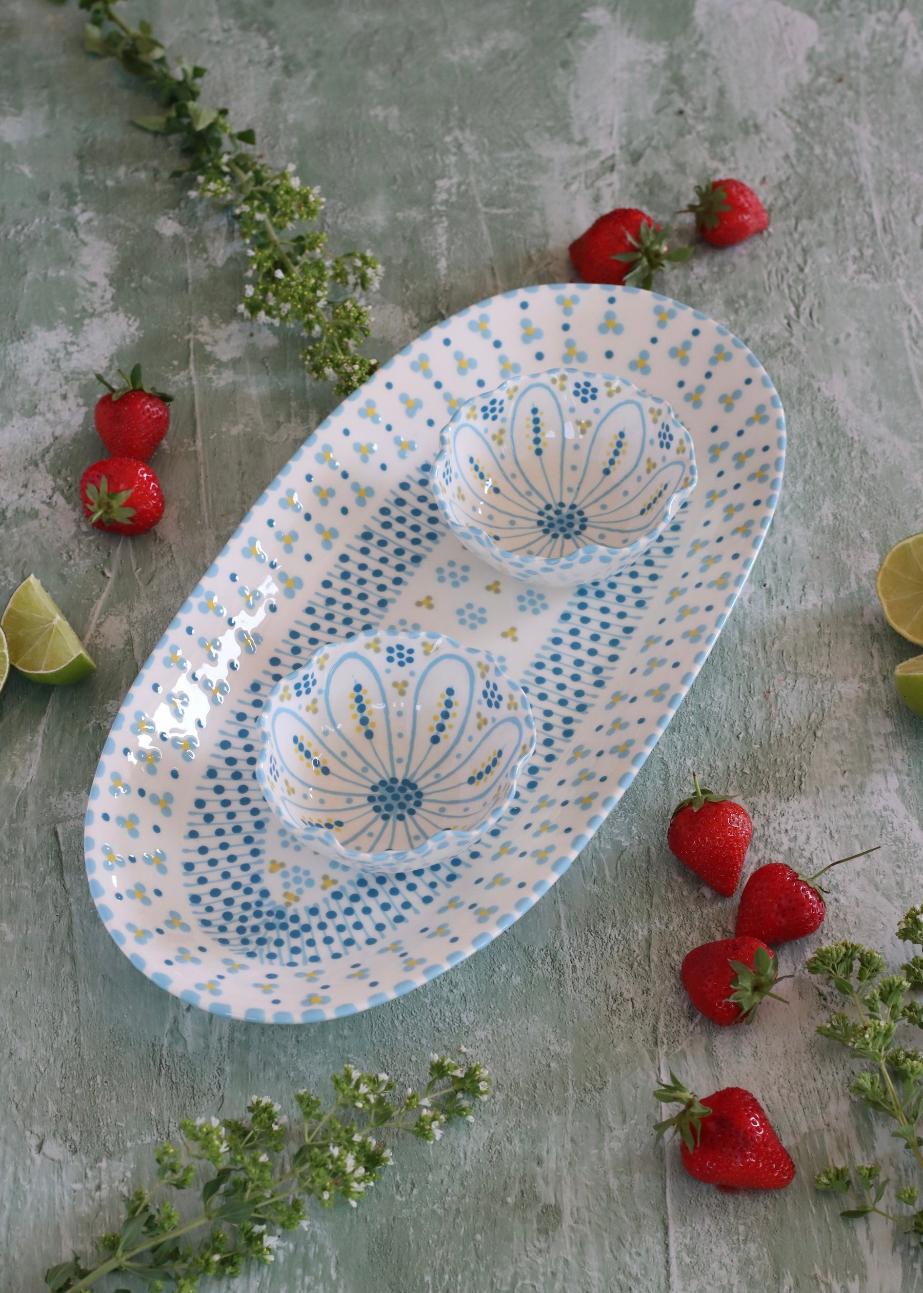 Margo Platter & Ramekin Set - White and Blue