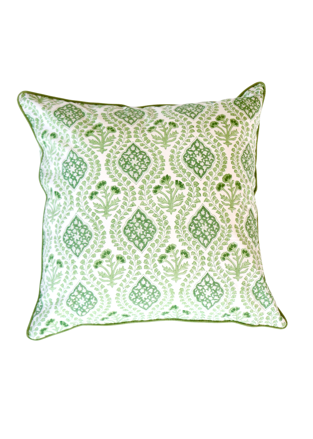 Block Print Cushion Cover- Green Leaf