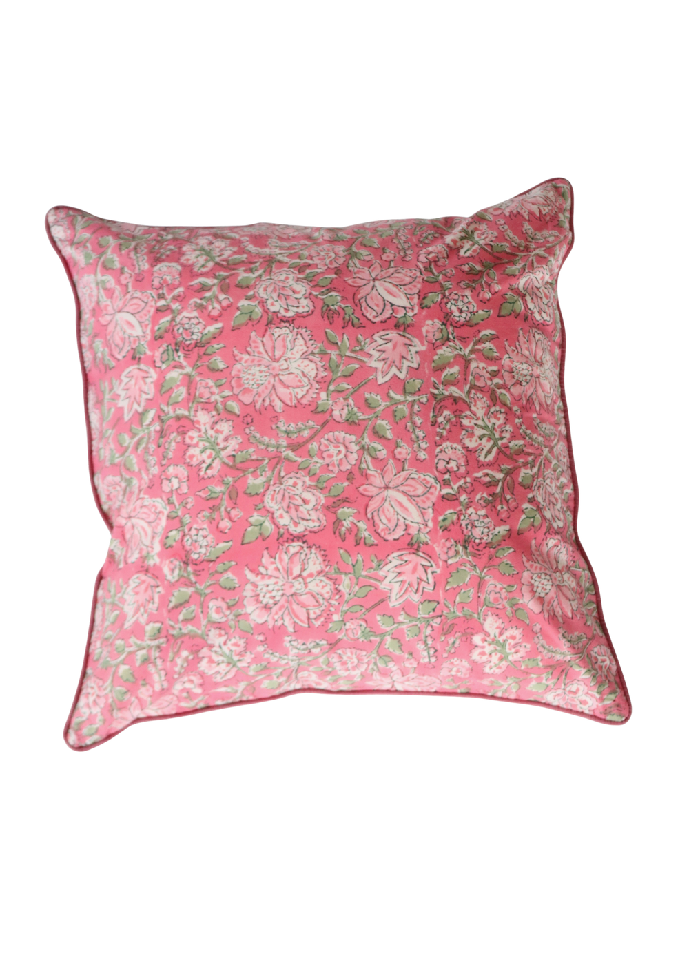 Block Print Cushion Cover- Pink Flower