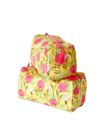 Wash Bag- Yellow With Pink Blossom