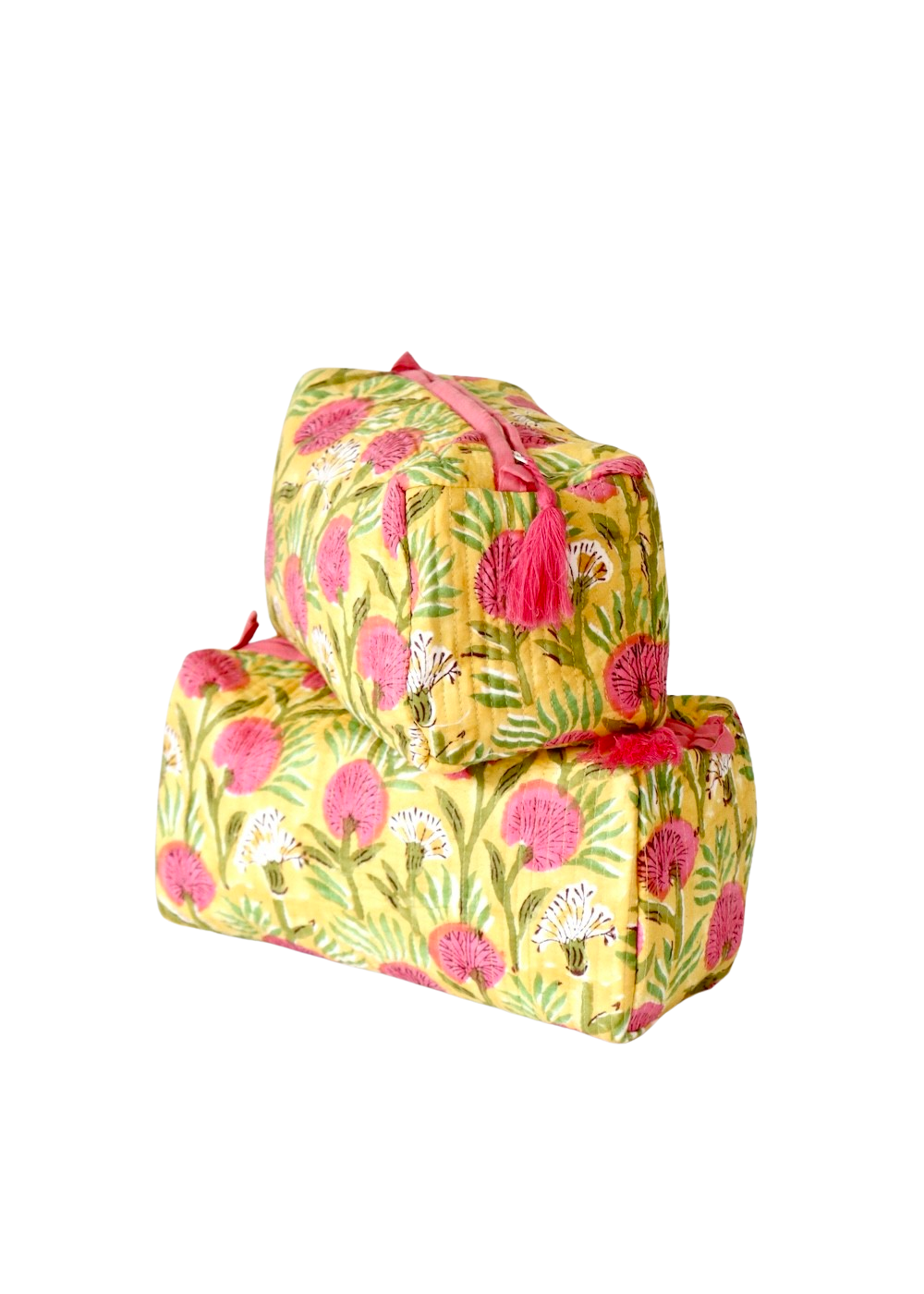Wash Bag- Yellow With Pink Blossom