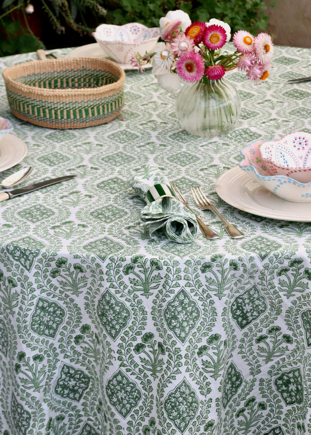 ROUND TABLECLOTH - Sage Green Trellis