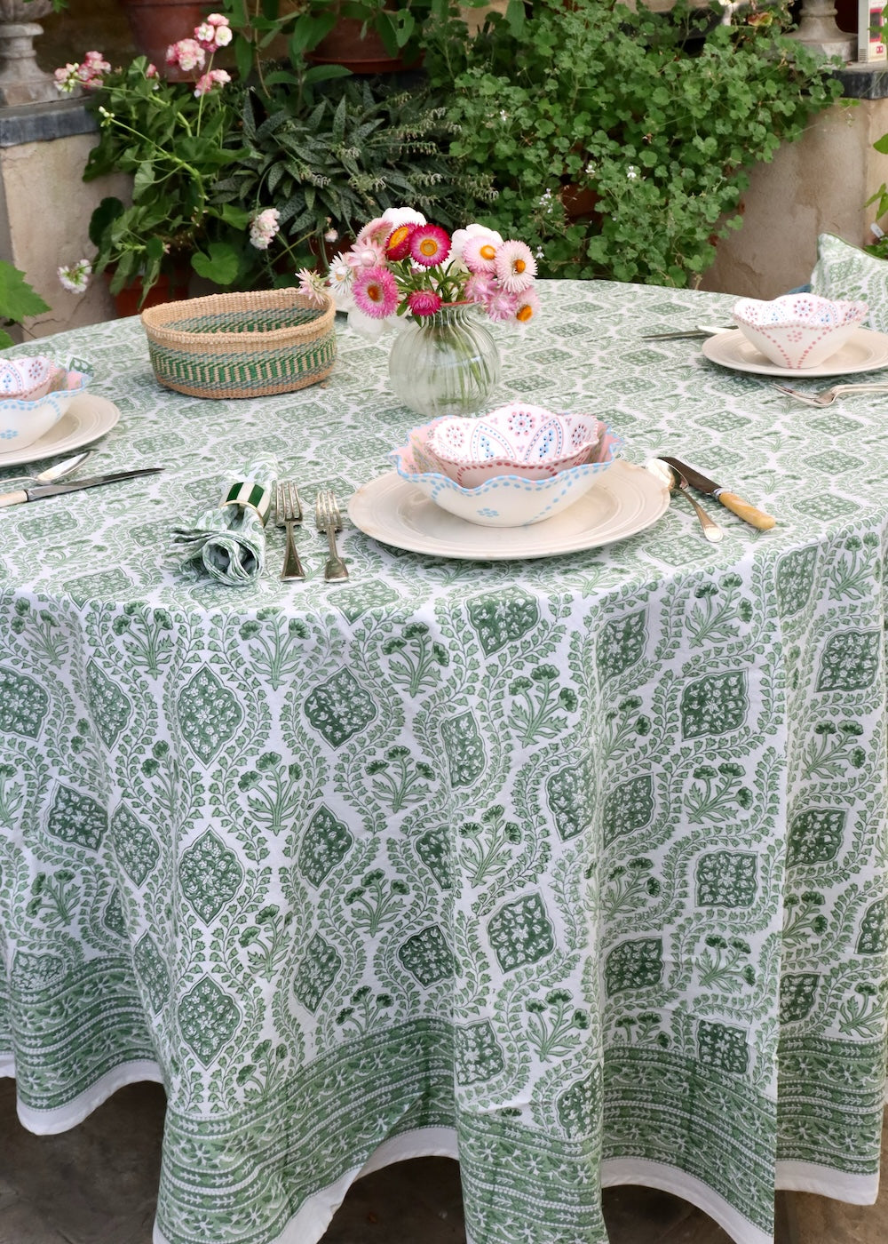 ROUND TABLECLOTH - Sage Green Trellis