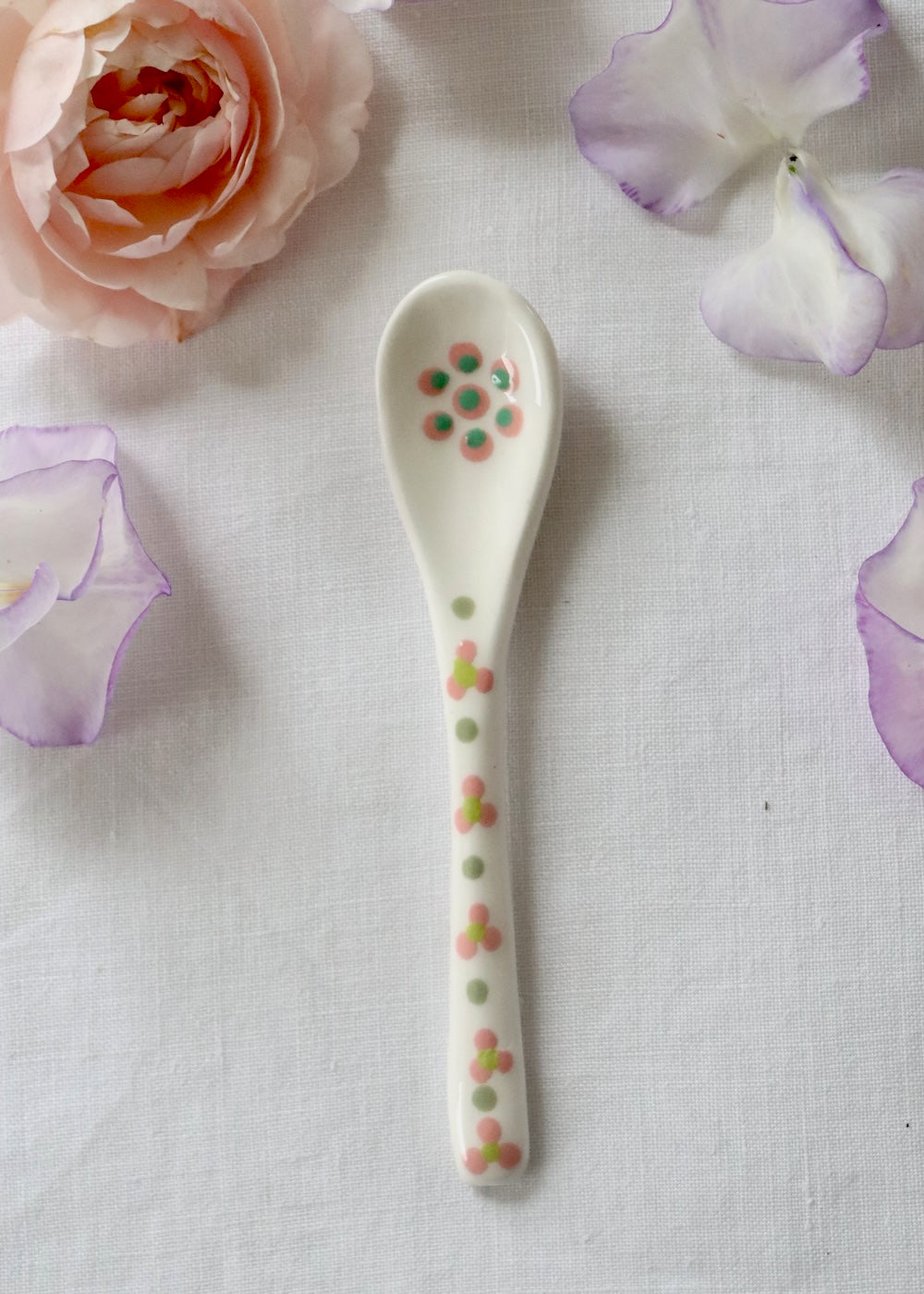 Ceramic Spoon - White & Pink Daisy
