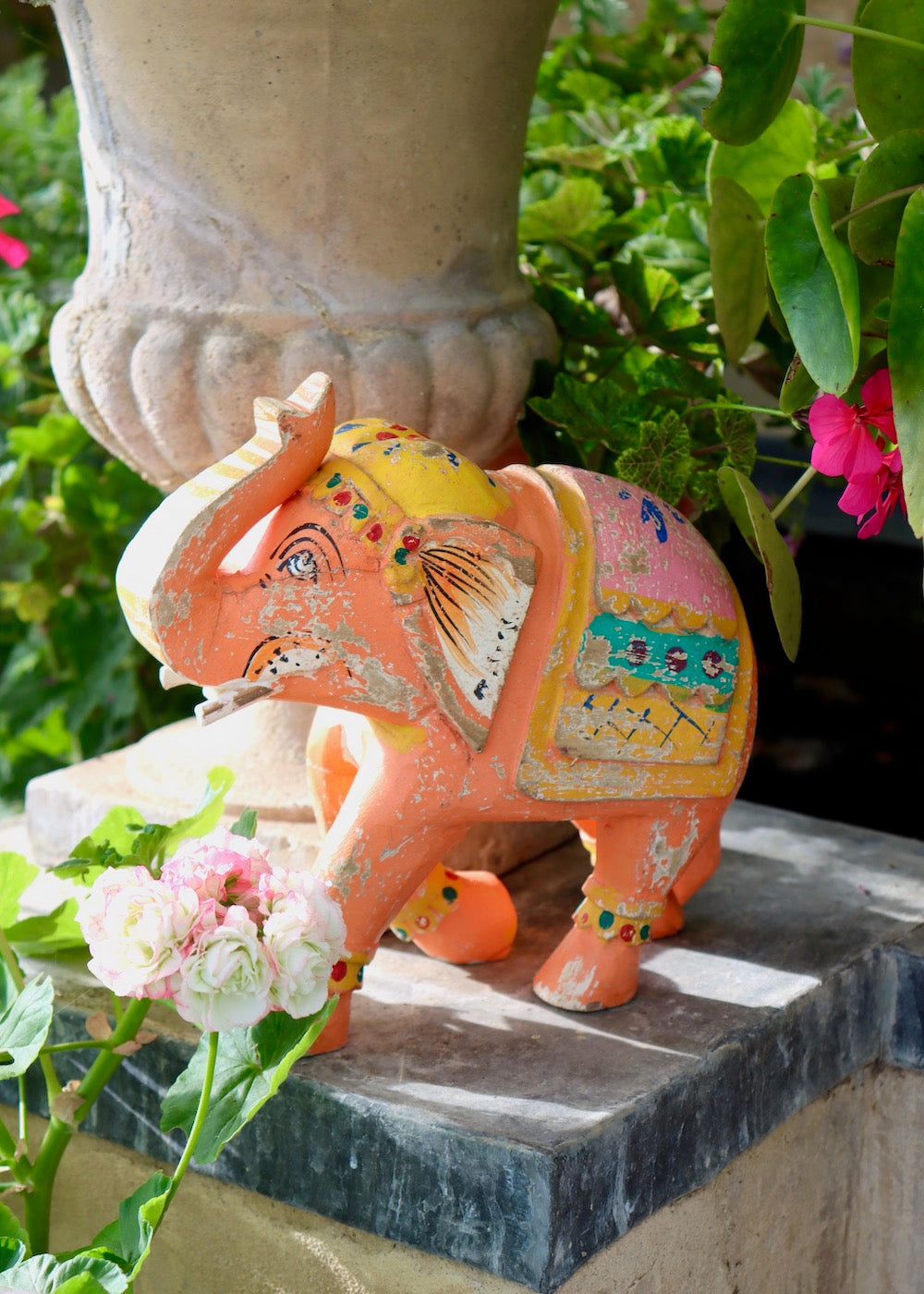 Decorative Wooden Elephant - Orange