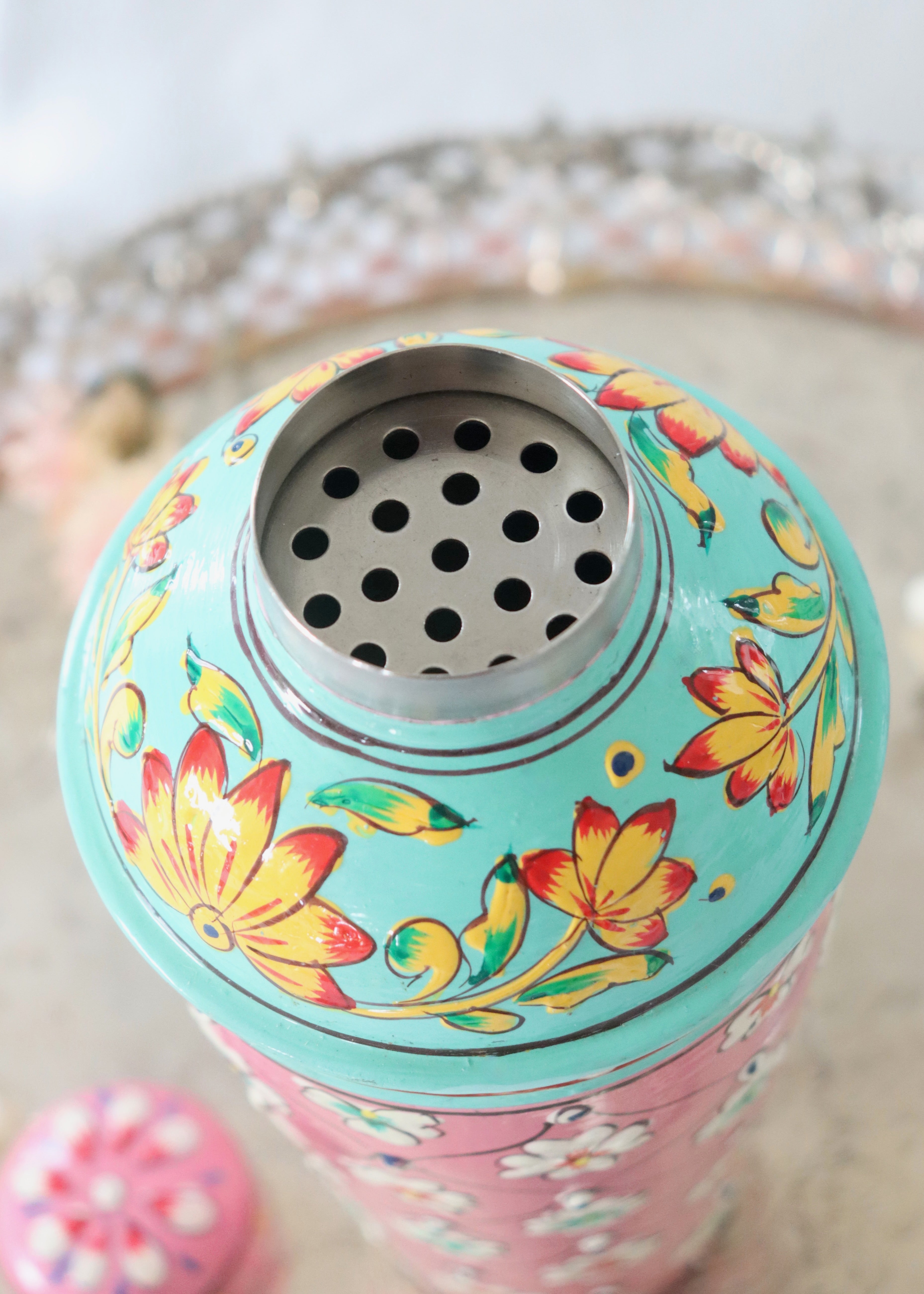 NEW: Cocktail Shaker - Pink with Red & Green Flowers