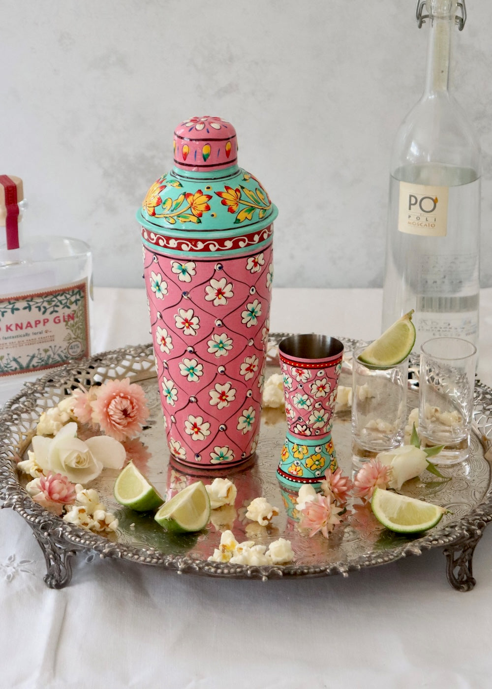 NEW: Cocktail Shaker - Pink with Red & Green Flowers