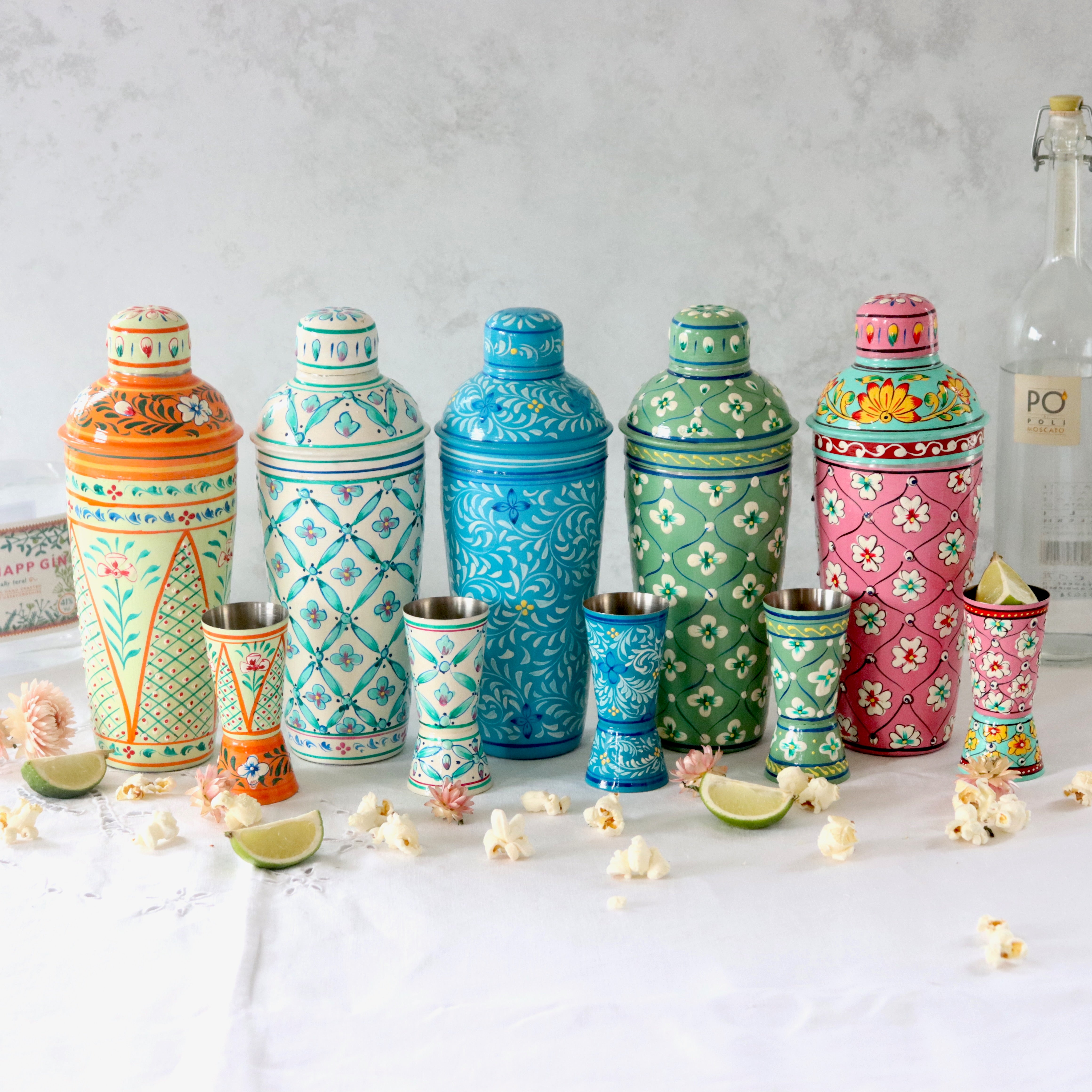 NEW: Cocktail Shaker - Pink with Red & Green Flowers