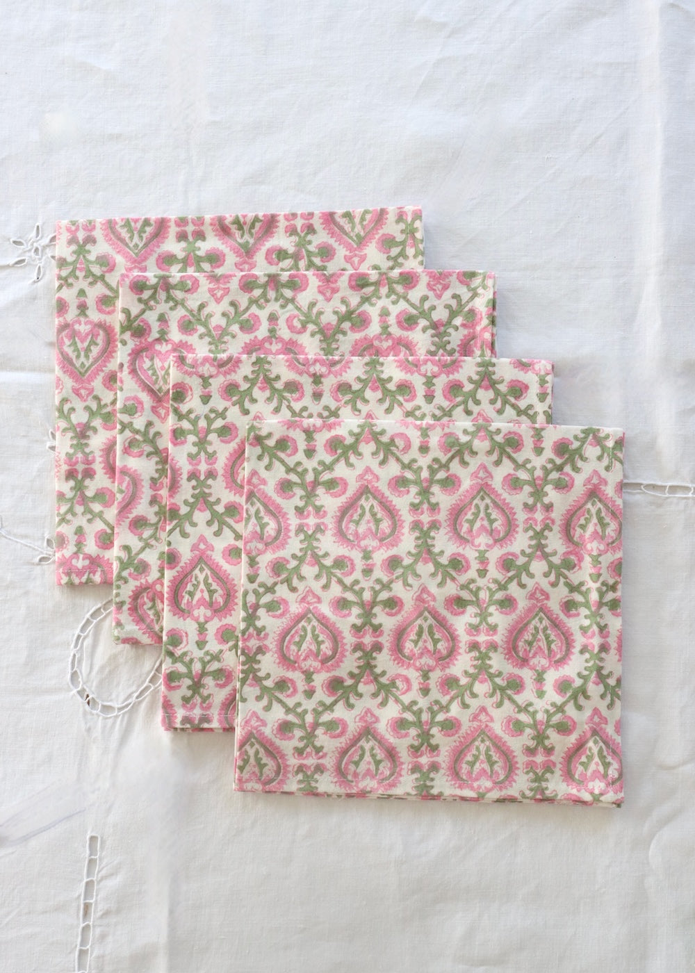 NEW Set Of 4 Napkins - Mughal Pink and Green