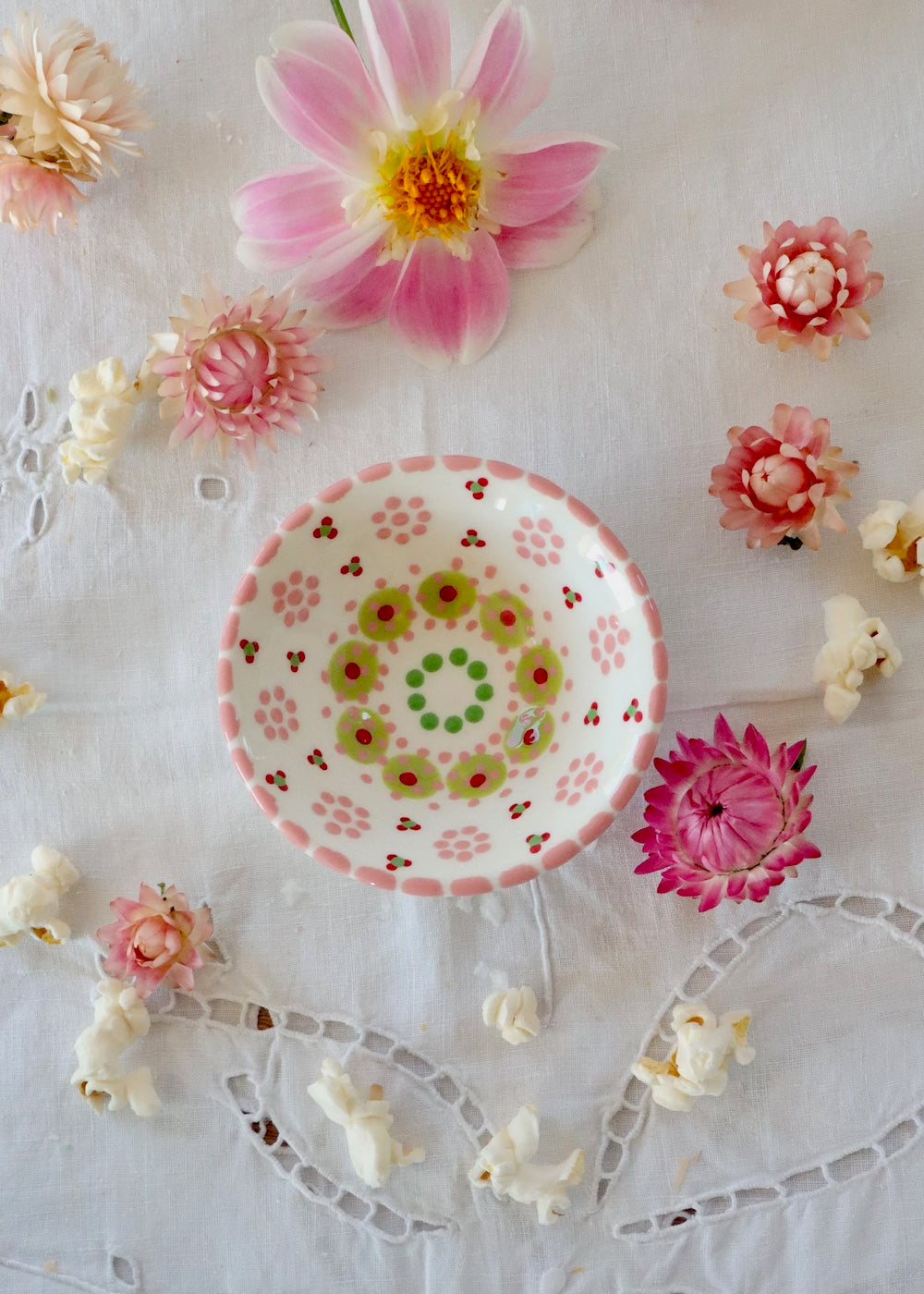 Salt Dish - White Pink & Red