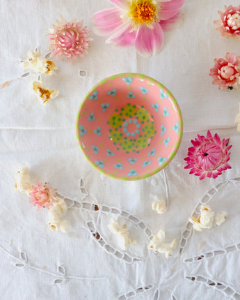 Salt Dish - Pink with Green Circles
