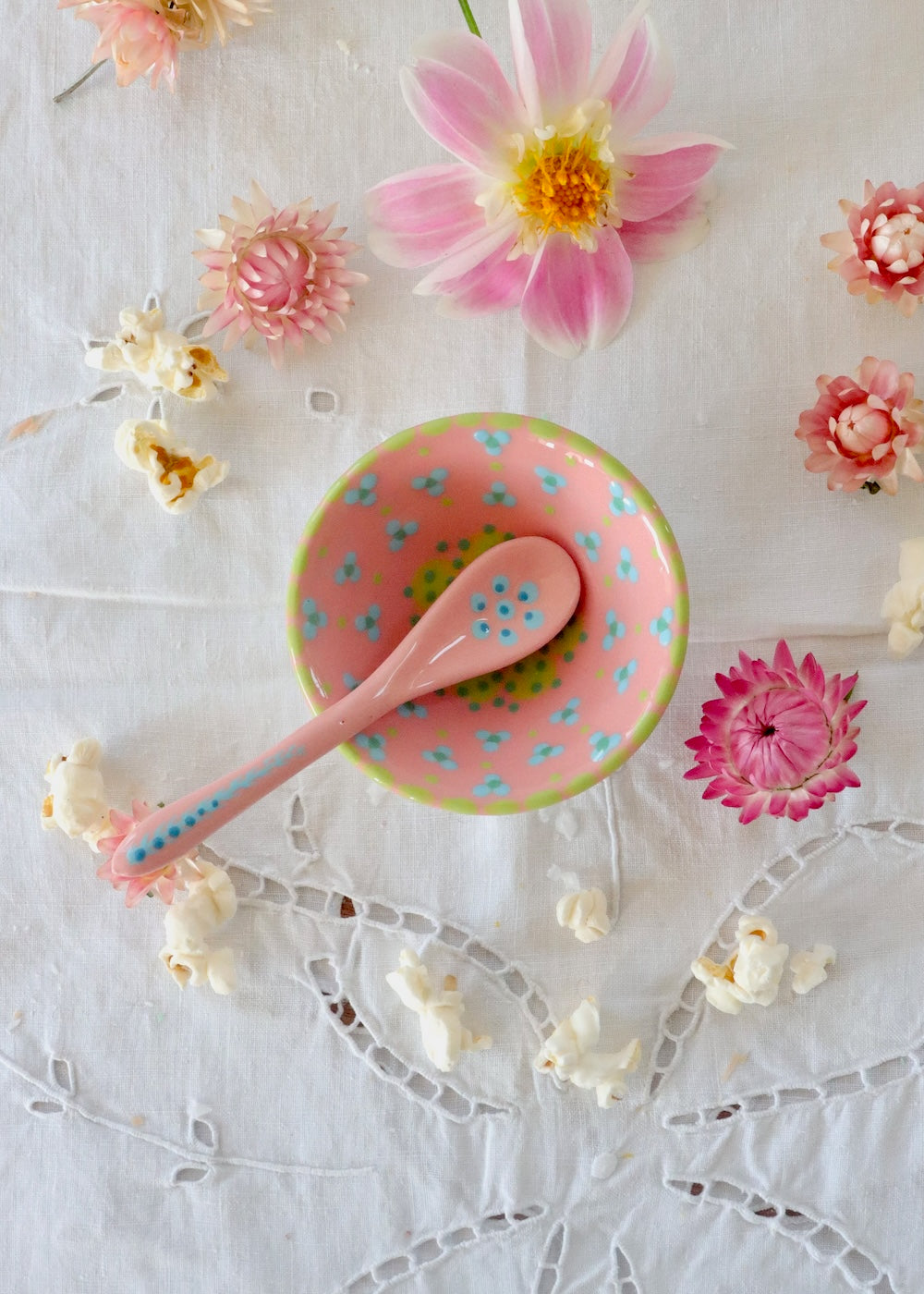 Salt Dish - Pink with Green Circles