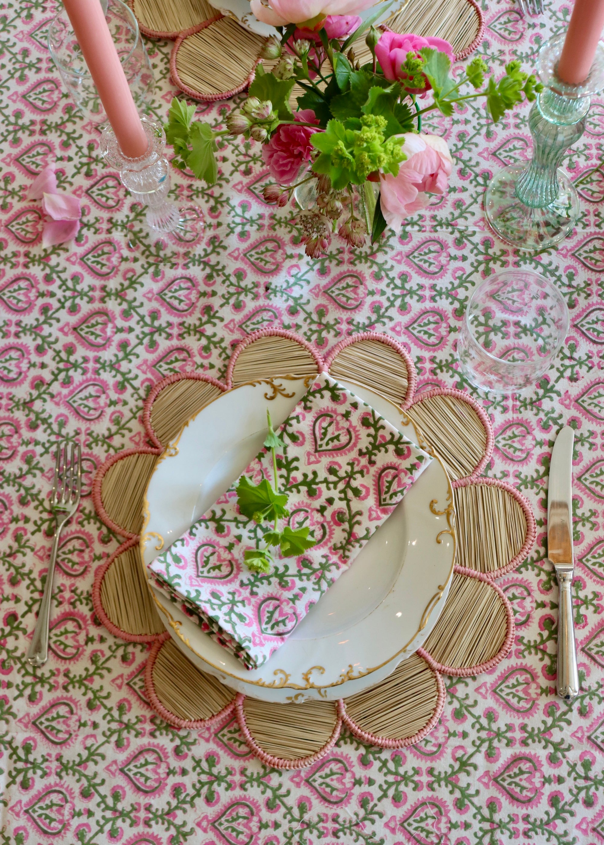 NEW Set Of 4 Napkins - Mughal Pink and Green