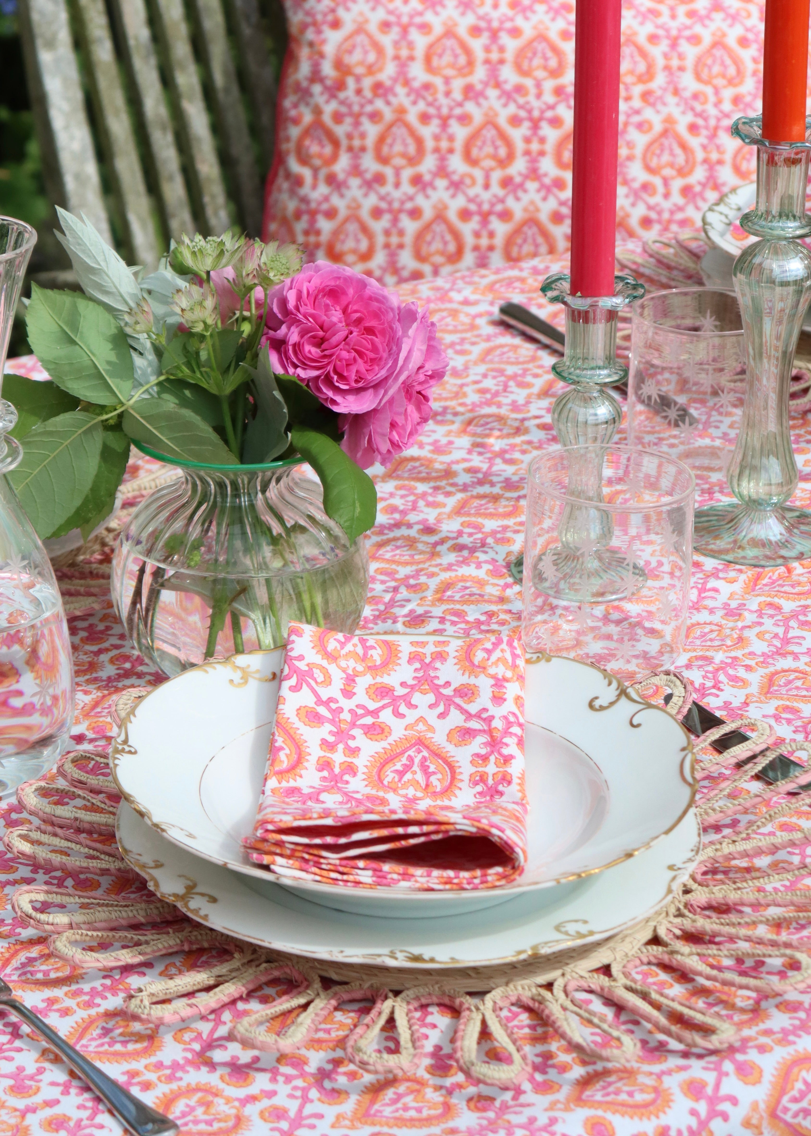 NEW Set Of 4 Napkins - Mughal Hot Pink and Orange