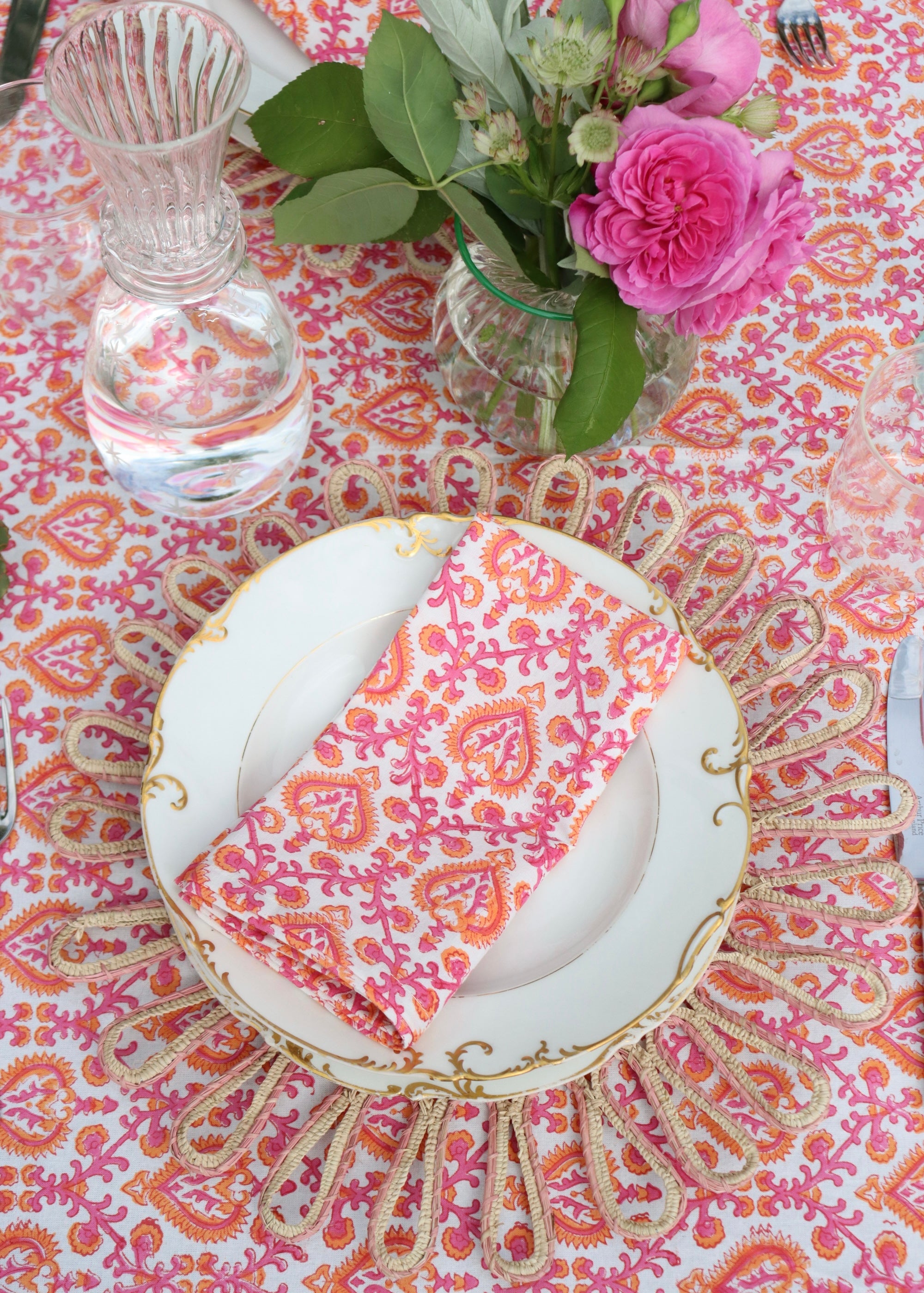 NEW Set Of 4 Napkins - Mughal Hot Pink and Orange
