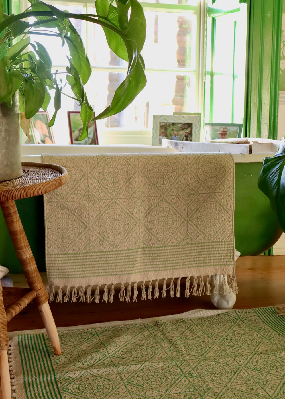 Hand Block Printed Bath Mat - Spring Green
