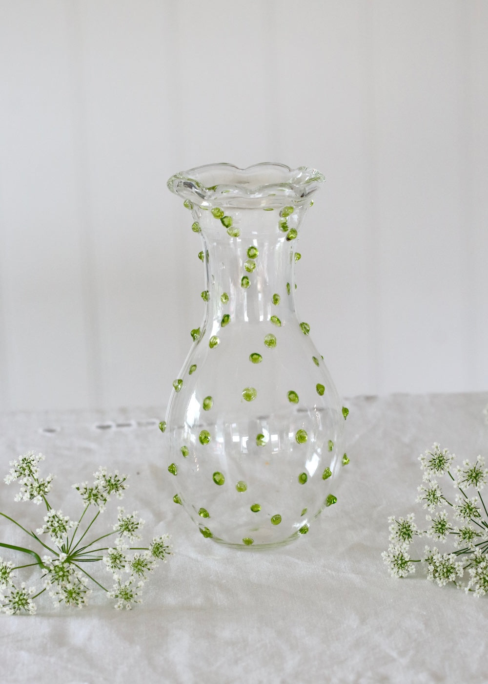 Set of 3 Glass Bud Vases - Lime Green Dotty