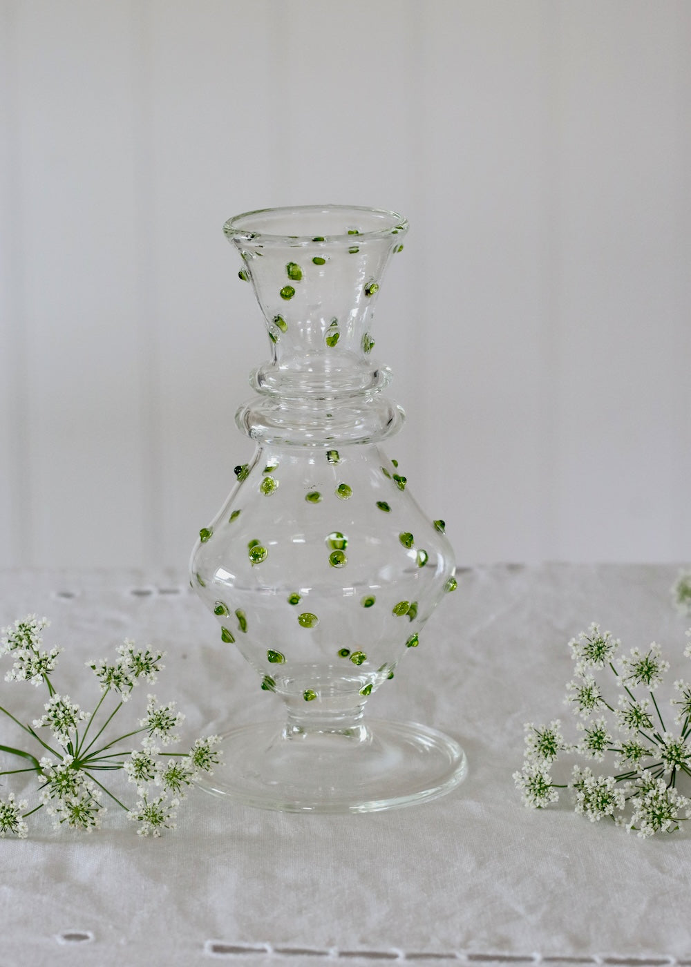 Set of 3 Glass Bud Vases - Lime Green Dotty