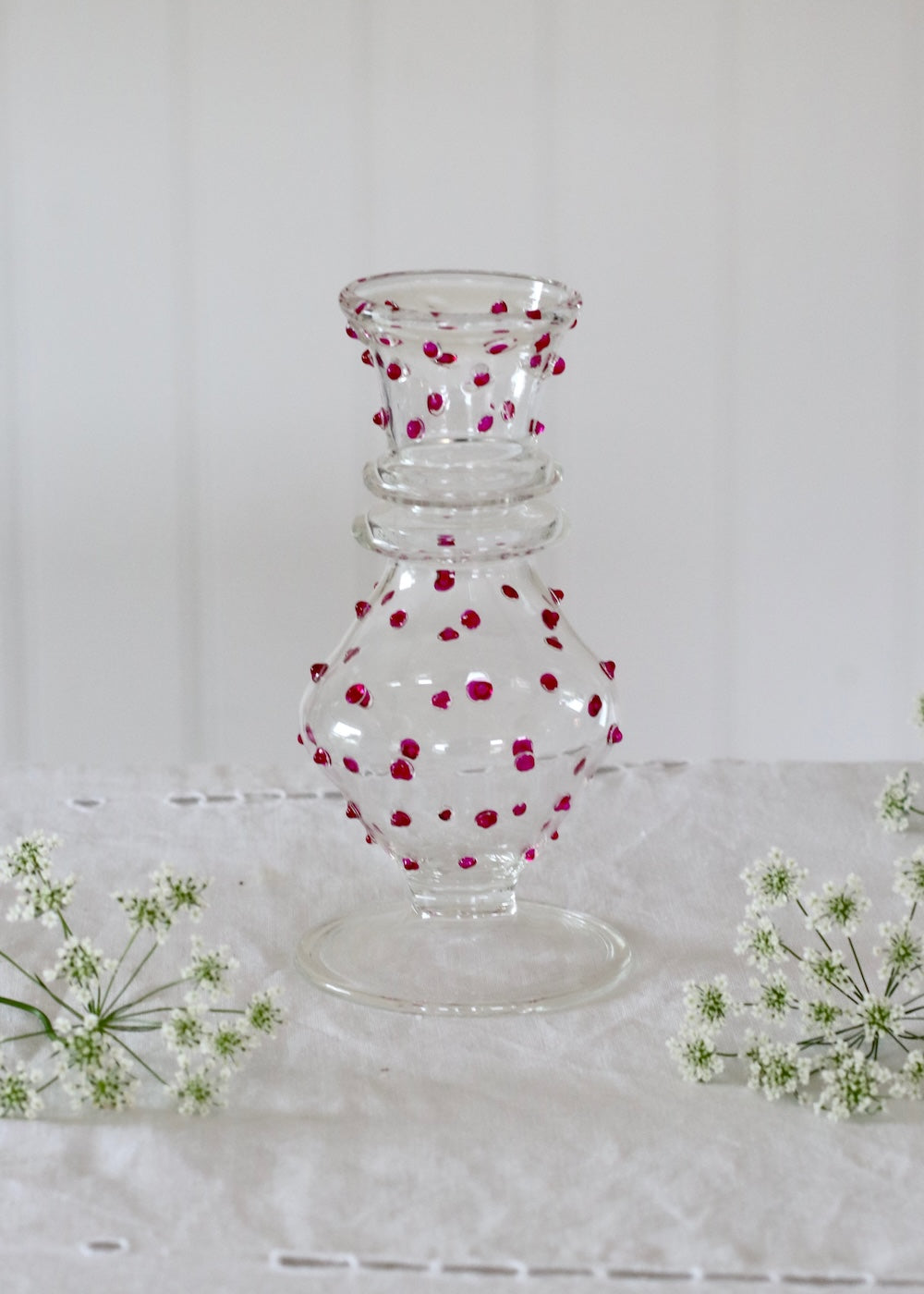 Set of 3 Glass Bud Vases - Hot Pink Dotty