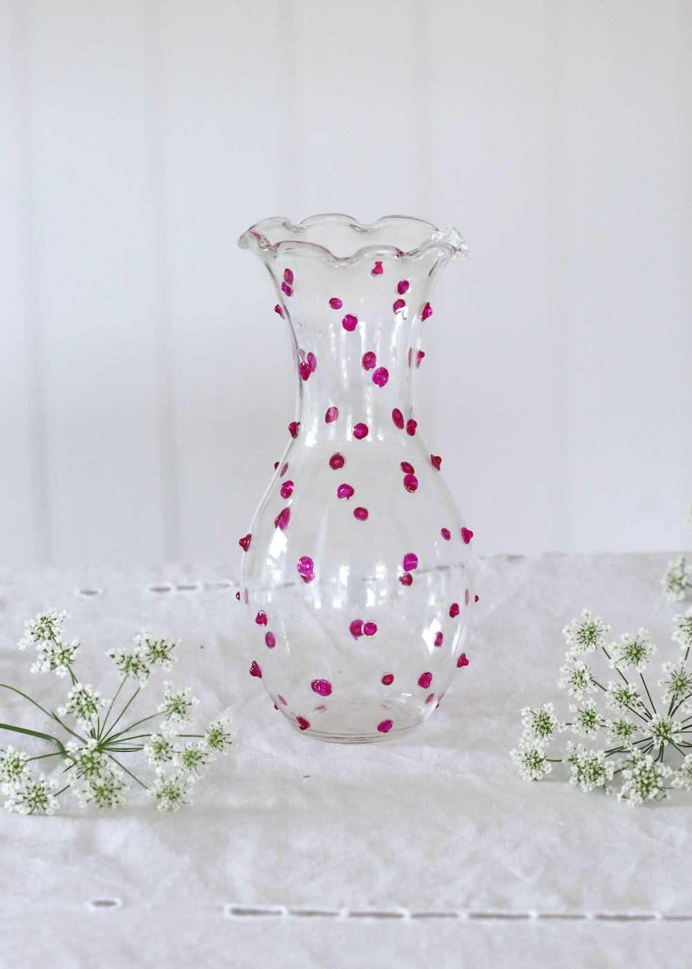 Set of 3 Glass Bud Vases - Hot Pink Dotty