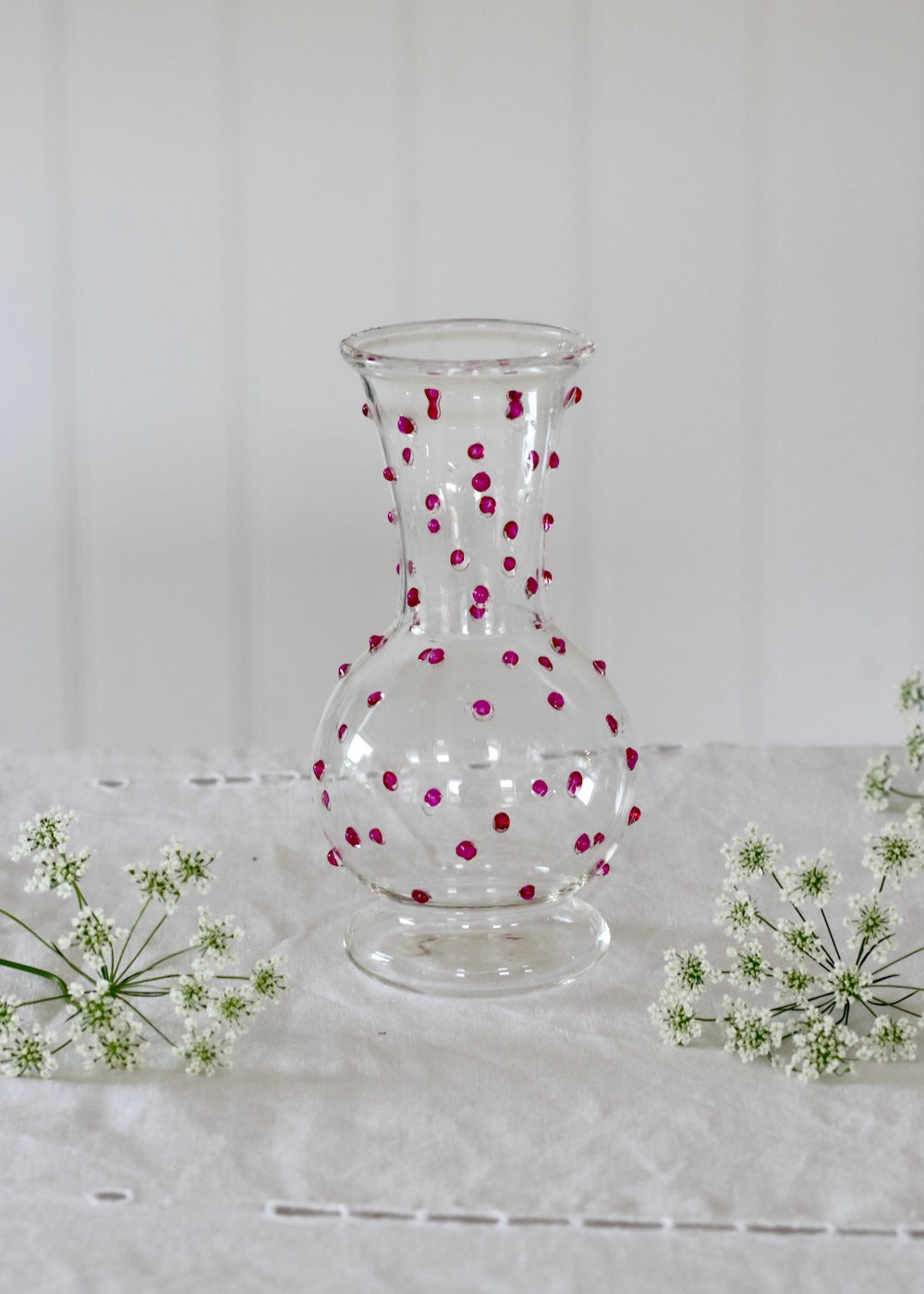 Set of 3 Glass Bud Vases - Hot Pink Dotty