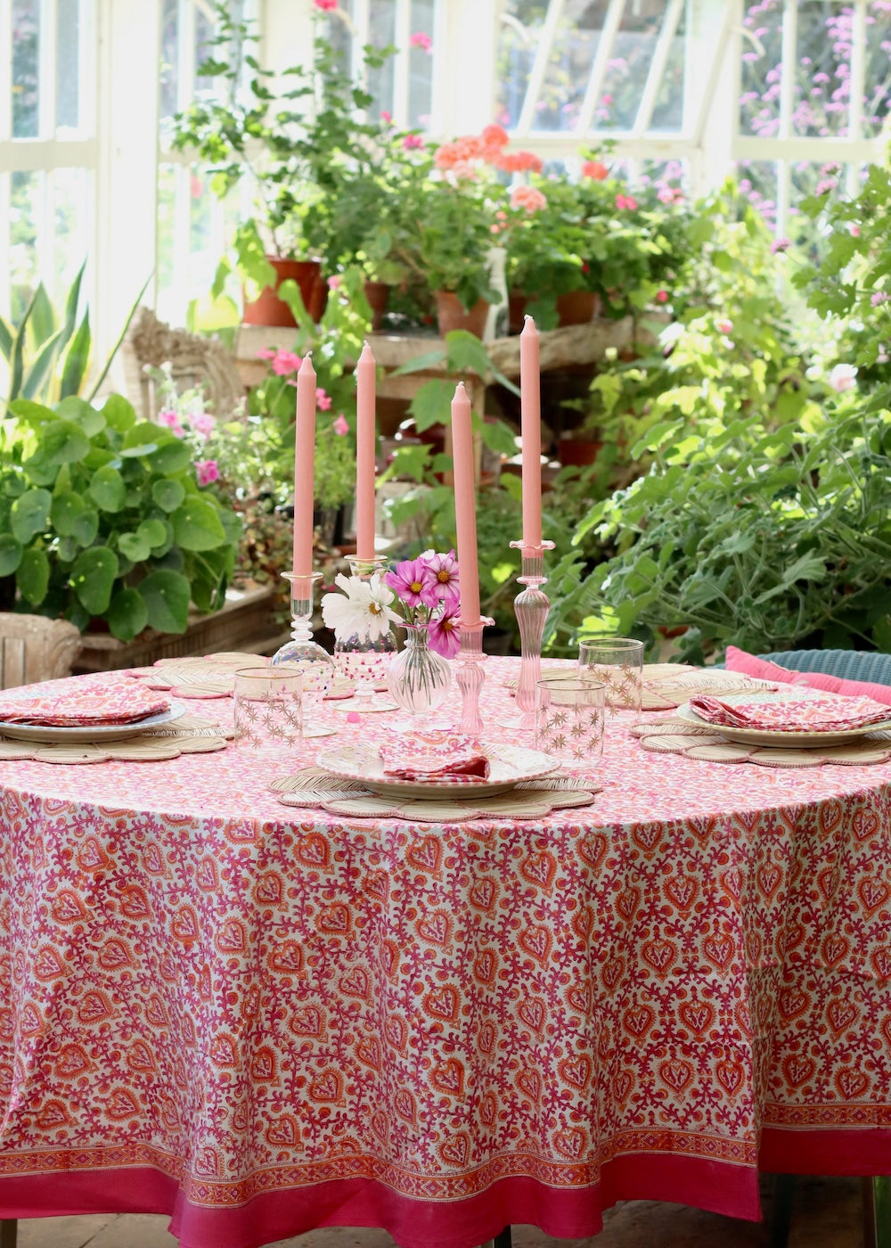 ROUND TABLECLOTH - Mughal Hot Pink & Orange