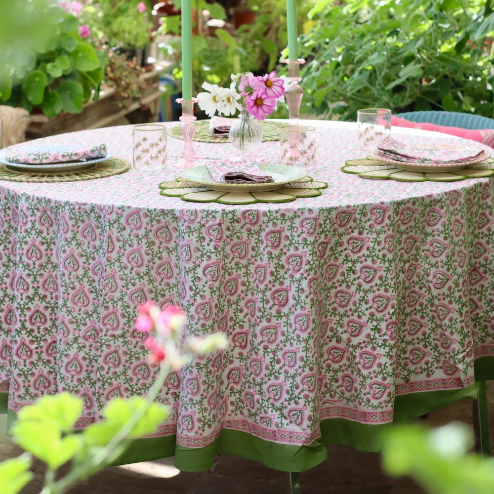 ROUND TABLECLOTH - Mughal Pink & Green