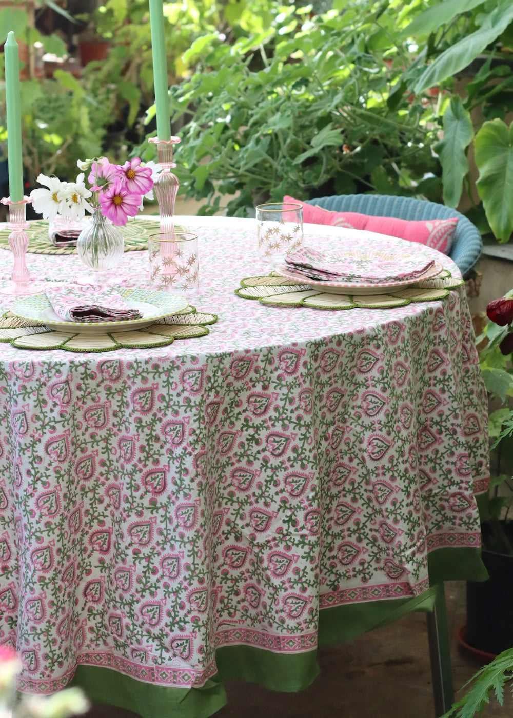 ROUND TABLECLOTH - Mughal Pink & Green