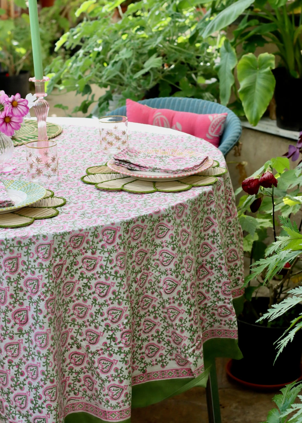 ROUND TABLECLOTH - Mughal Pink & Green