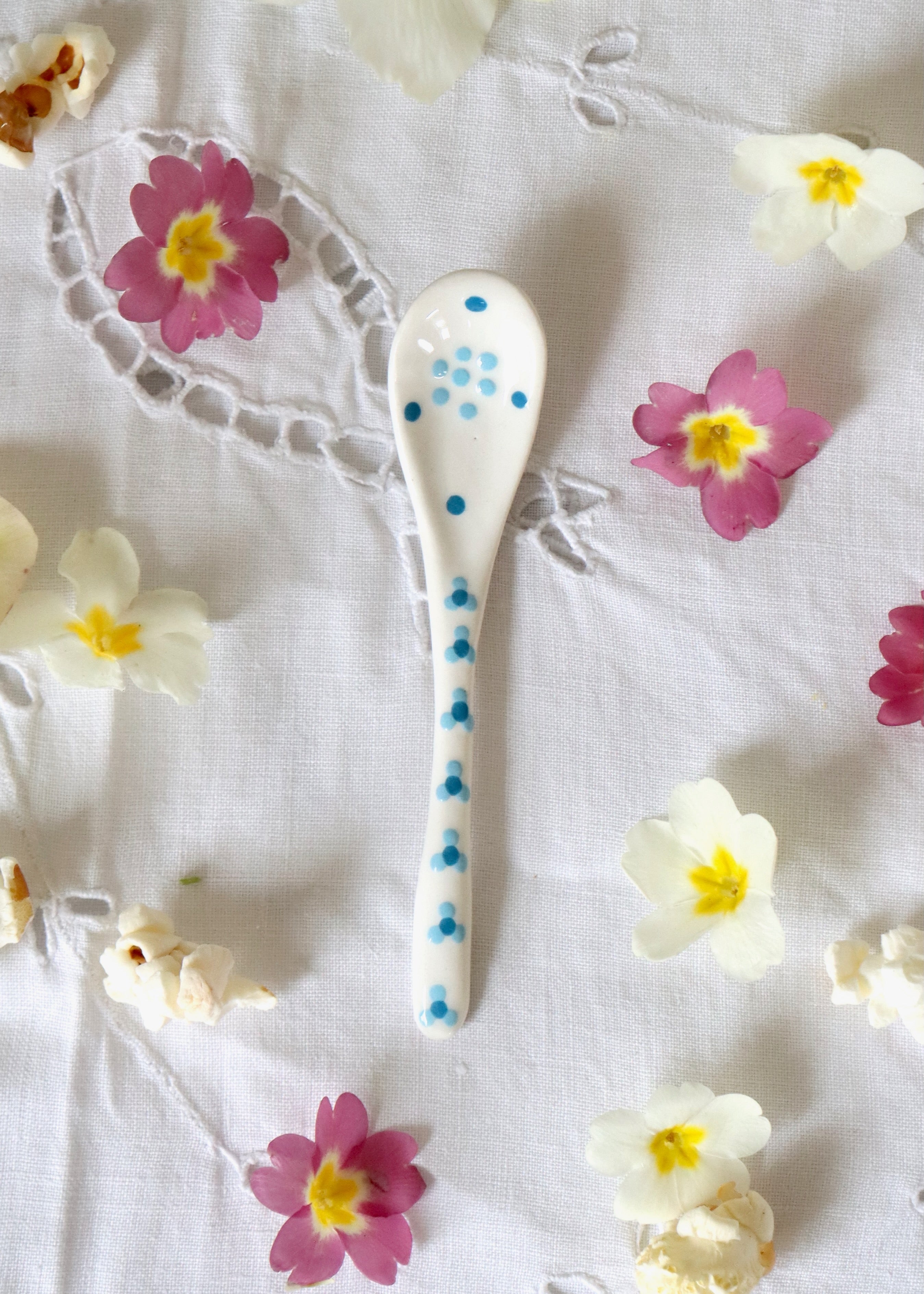 Ceramic Spoon - White with Blue Flower