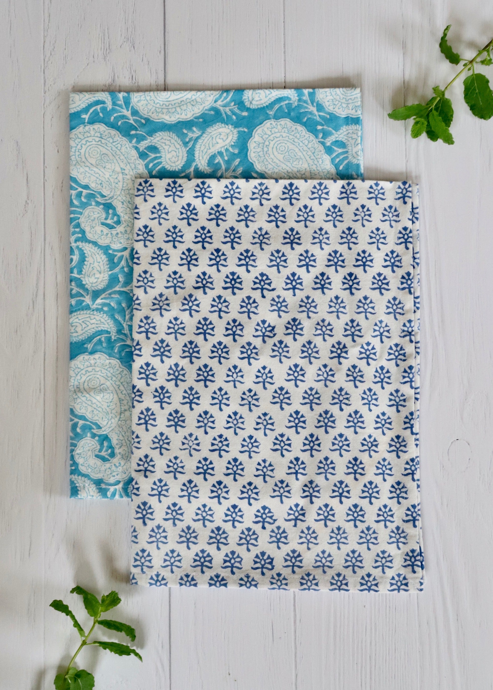 Pair of Tea Towels - Turquoise and Blue