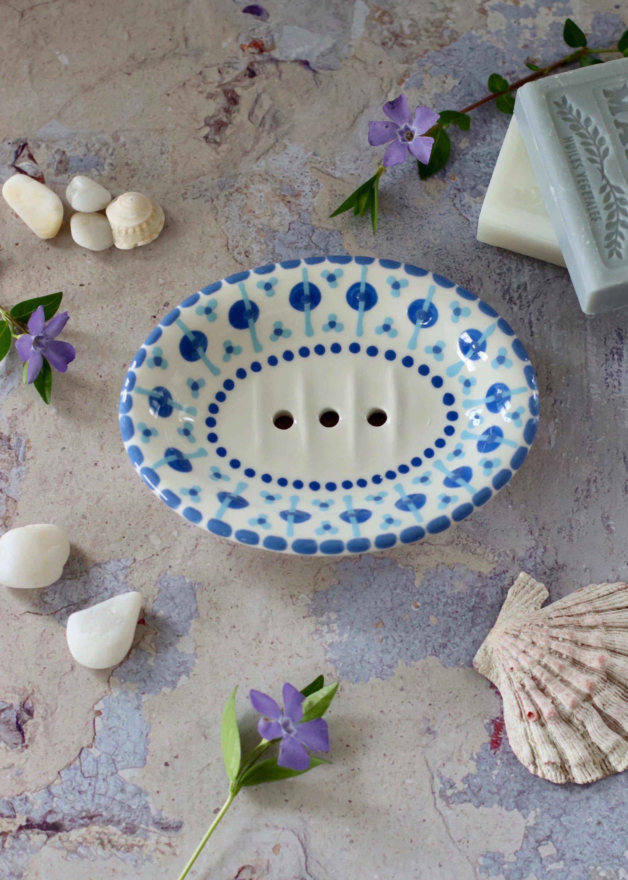 Soap Dish - White and Blue