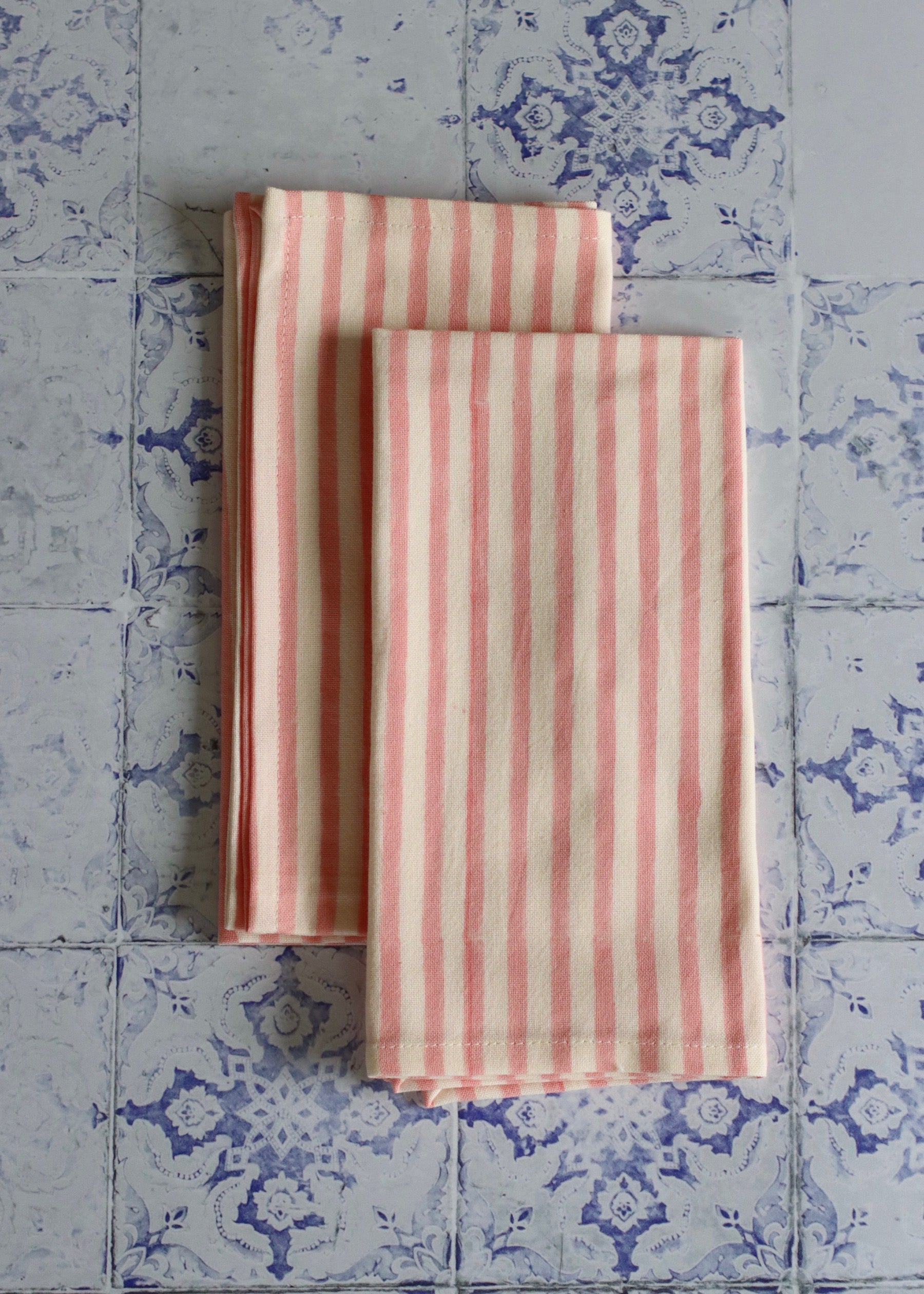 Linen Napkins - Pair of Pink Bengal Stripe