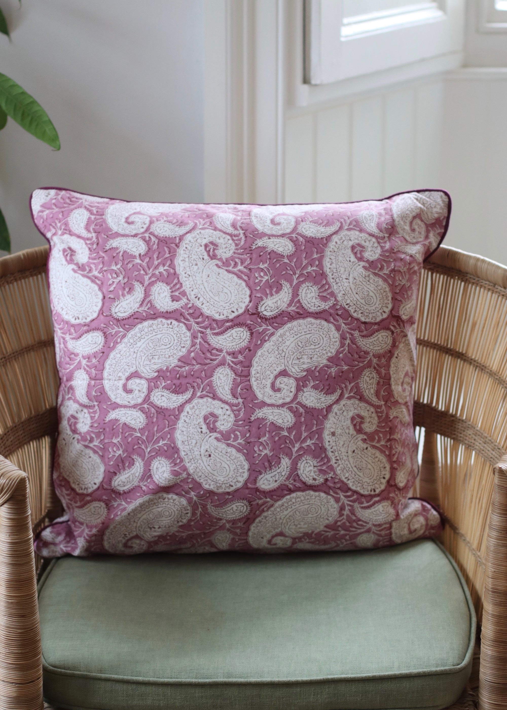 Block Print Cushion Cover - Pink Paisley