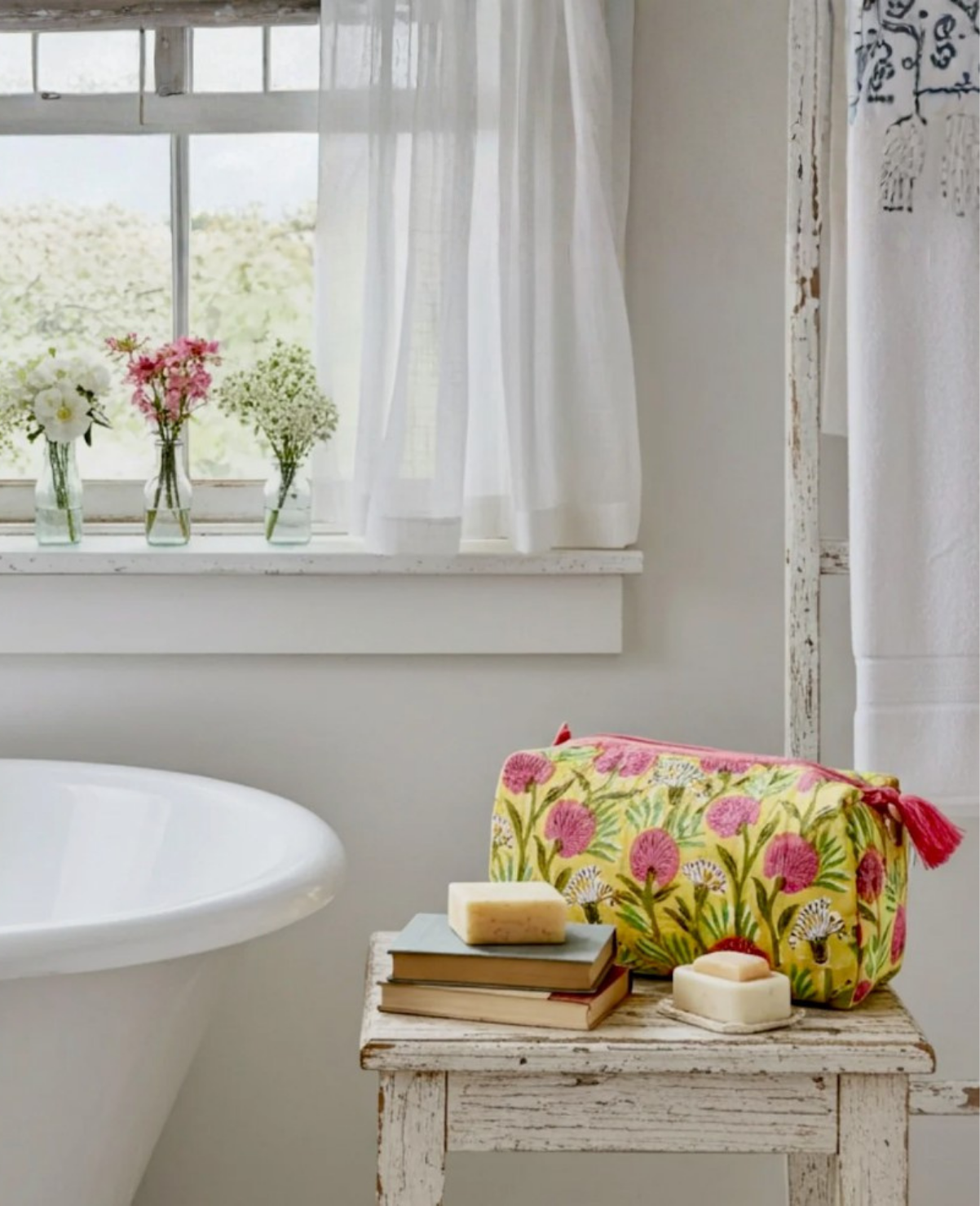 Wash Bag- Yellow With Pink Blossom