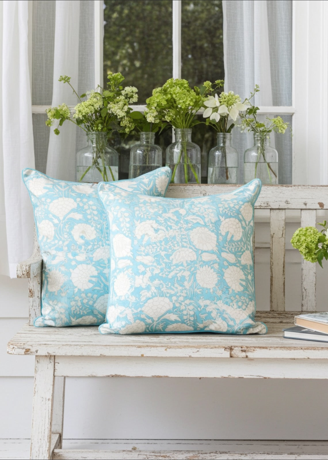 Block Print Cushion Cover- Turquoise