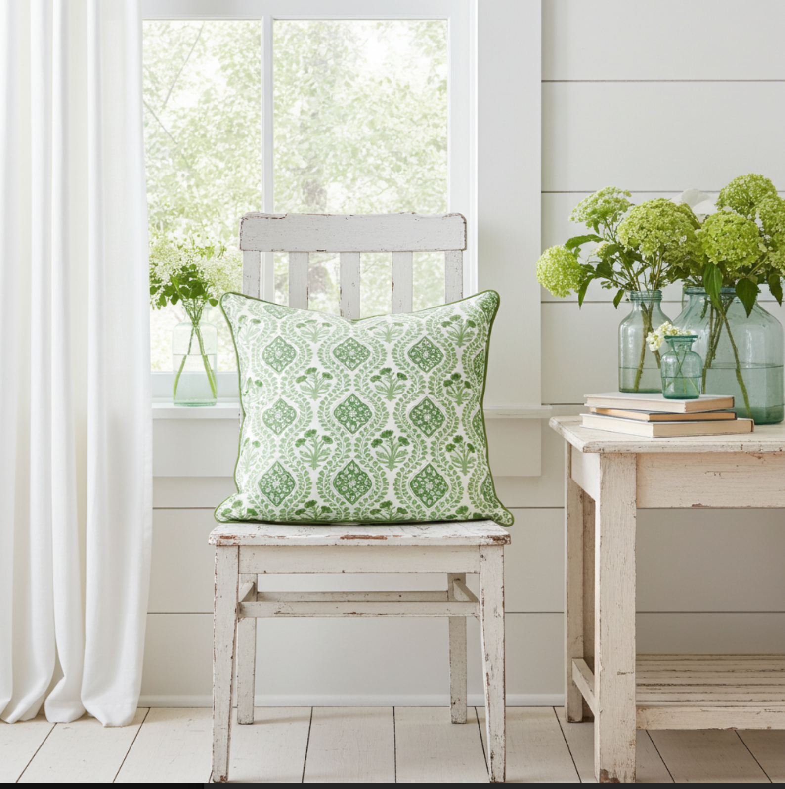 Block Print Cushion Cover- Green Leaf