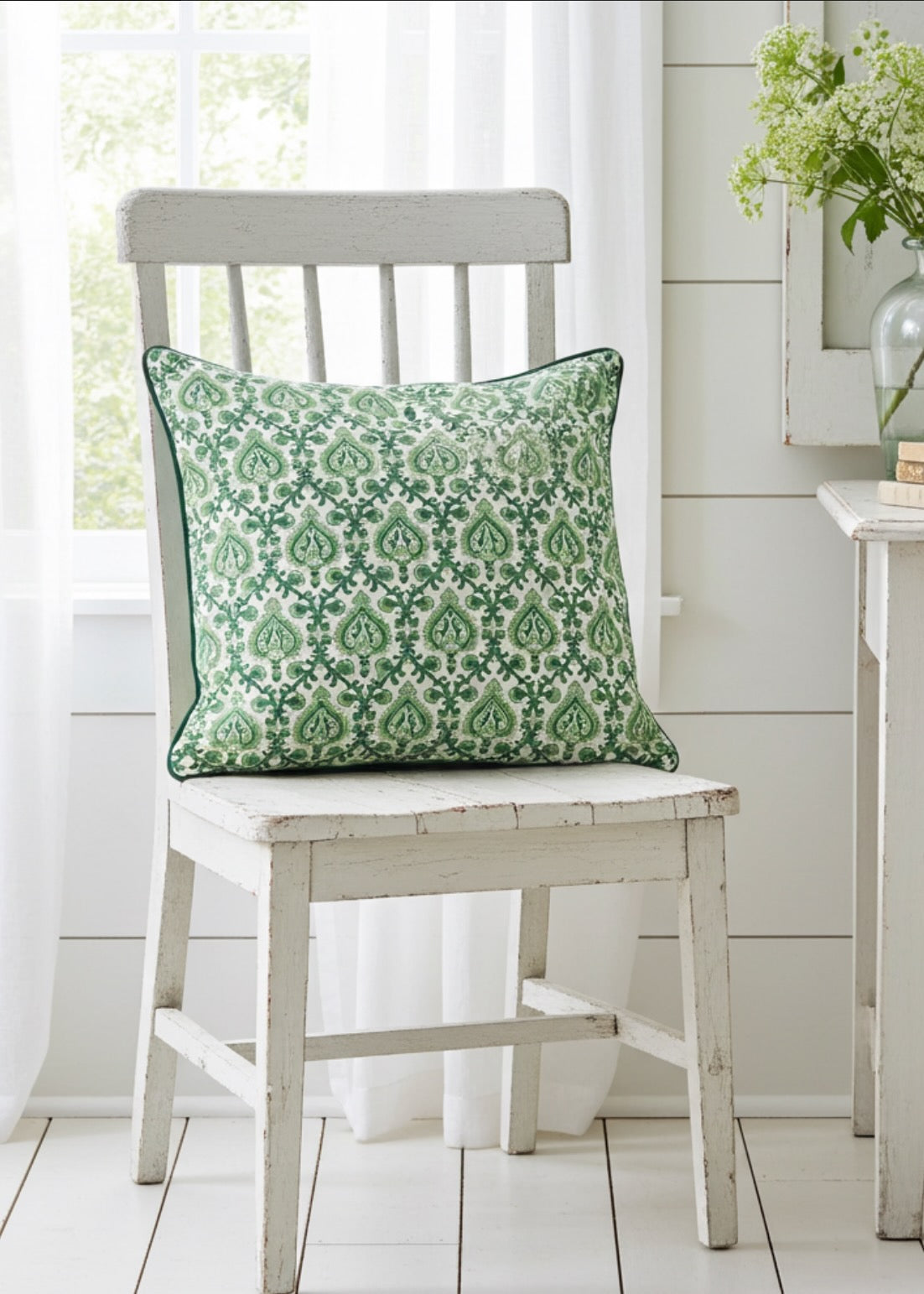 Block Print Cushion Cover- Mughal Green