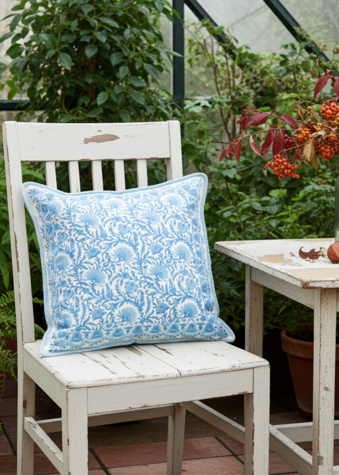 Block Print Cushion Cover- Cornflower Blue