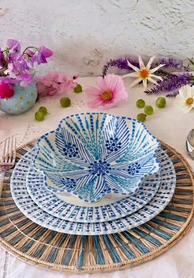 Pasta Bowl - White & Blue