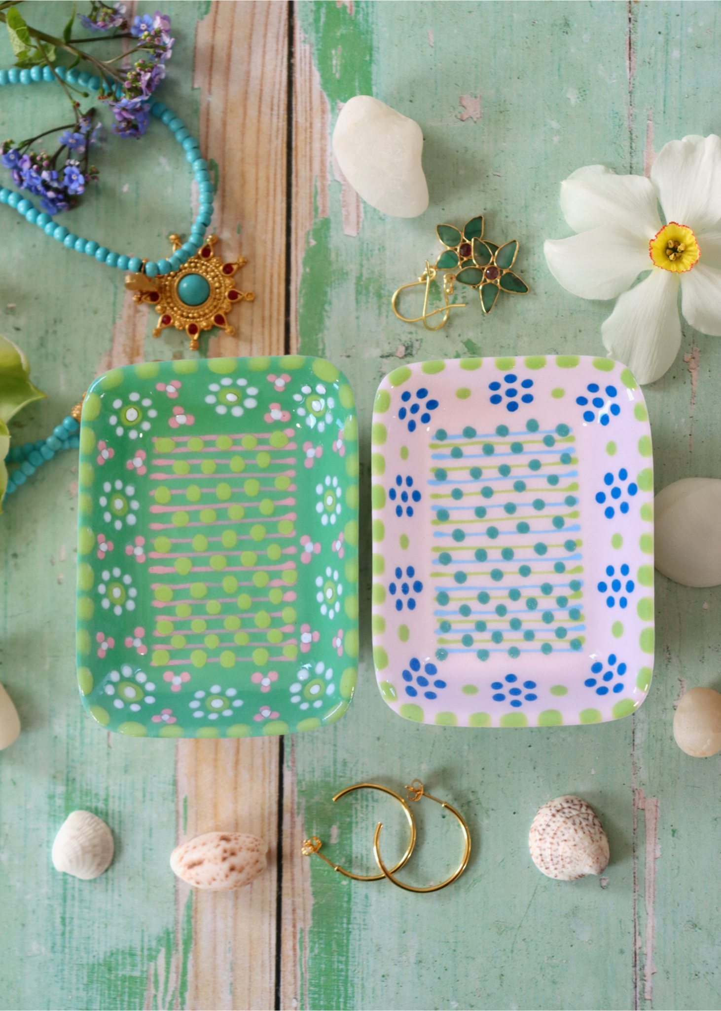 Pair of Trinket Dishes Pink & Green