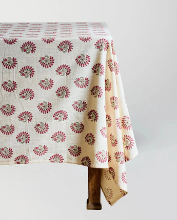 Josephine Tablecloth in Seedling Green and Rococo Red #color_seedling-green-rococo-red